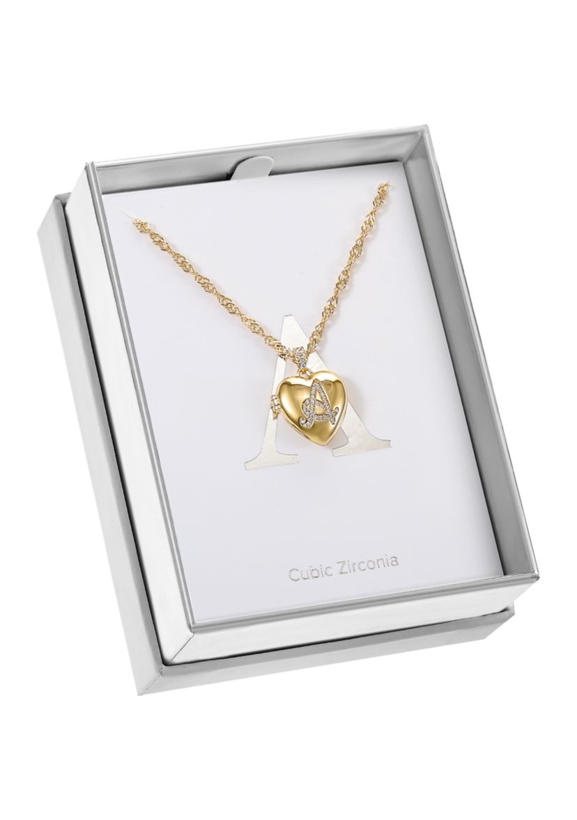 Gold Tone and Pavé Cubic Zirconia Initial Locket Pendant Necklace