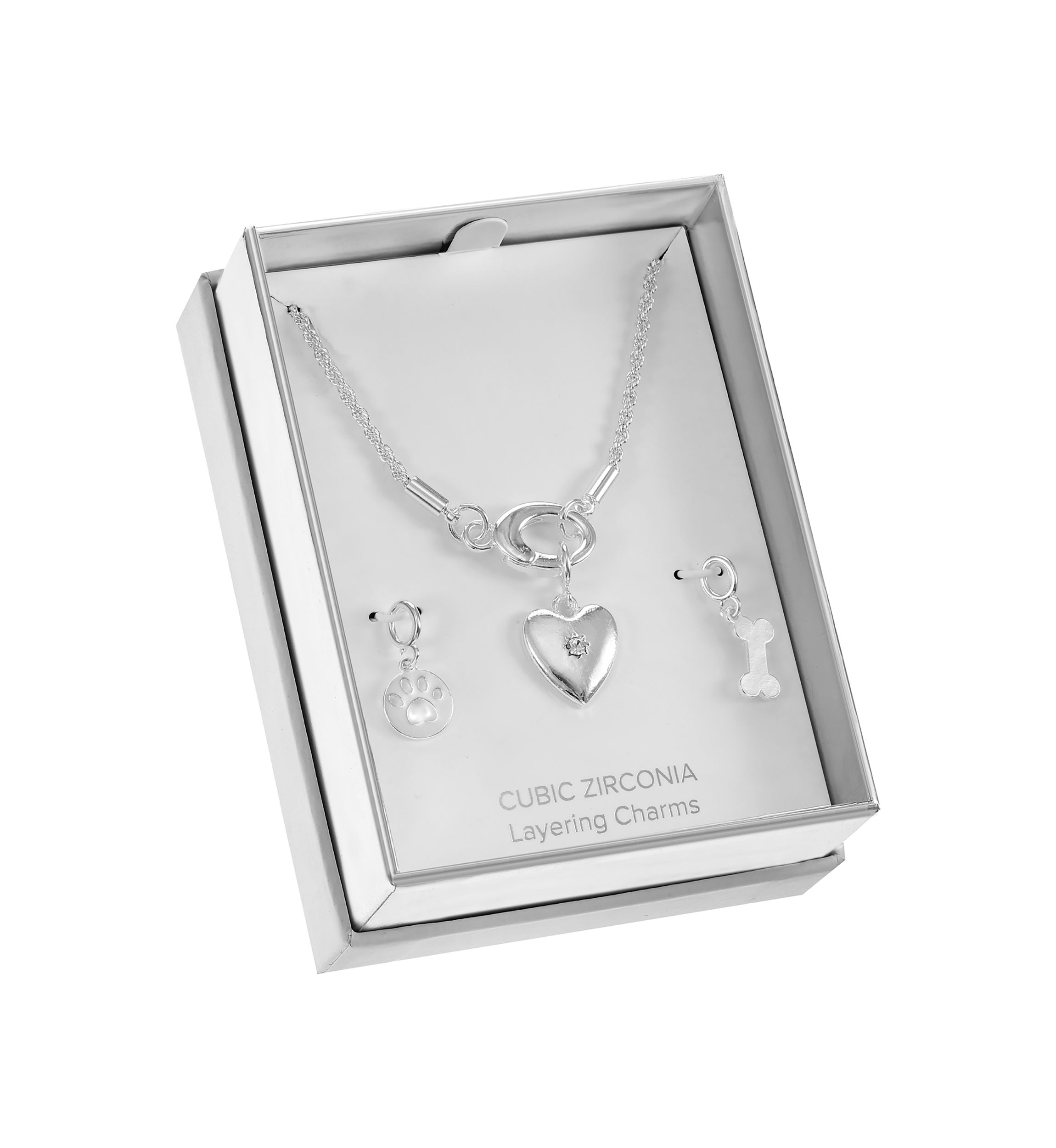 Silver Tone Carabiner Pet Themed Necklace with Interchangeable Charms Set
