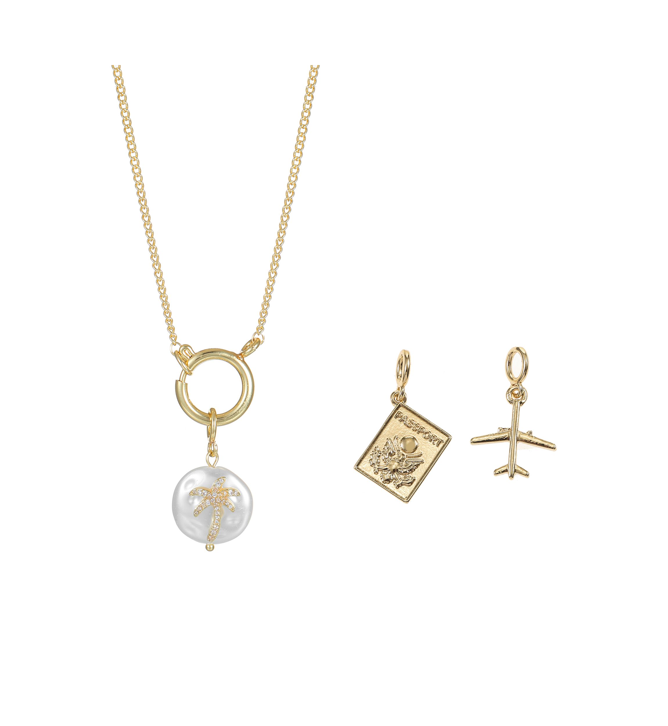 Lab Created Carabiner Travel Themed Interchangeable Charms Necklace