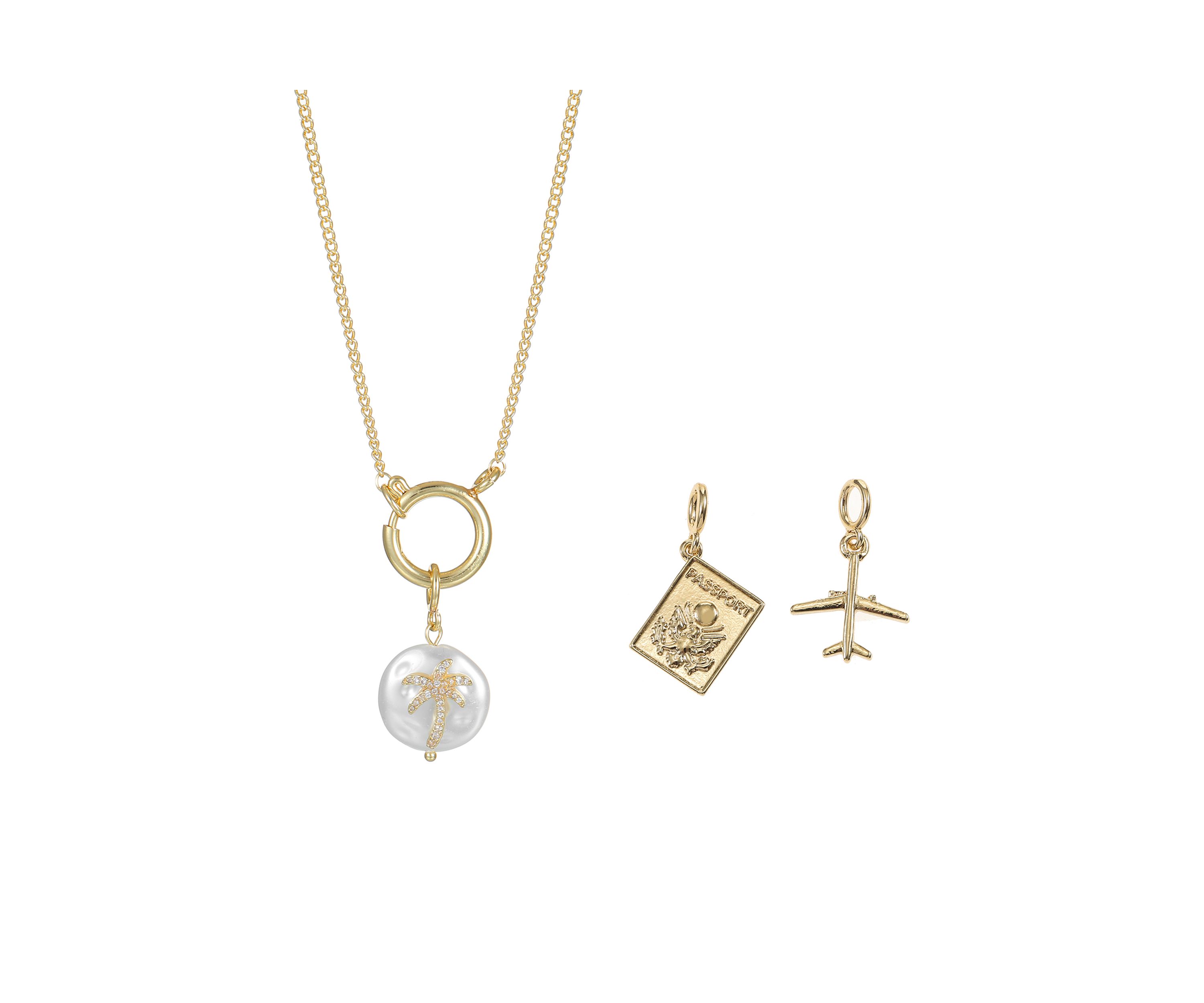 Lab Created Carabiner Travel Themed Interchangeable Charms Necklace