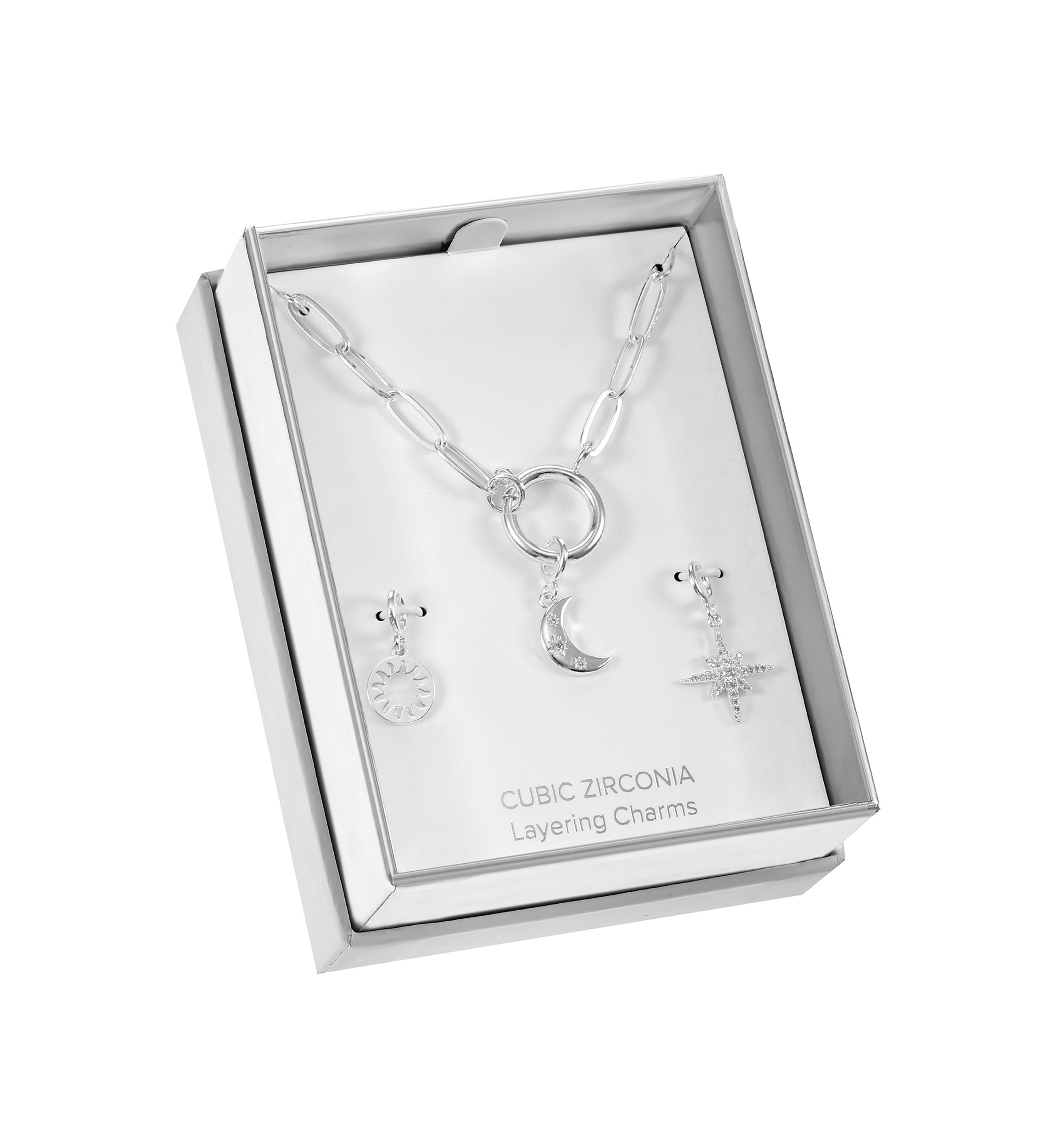 Silver Tone Carabiner Celestial Themed Charm Necklace Set