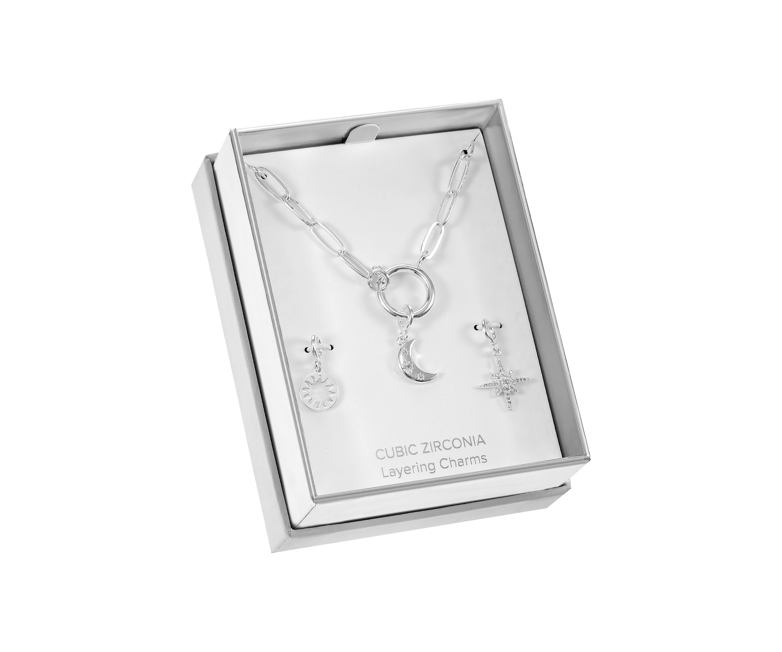 Silver Tone Carabiner Celestial Themed Charm Necklace Set