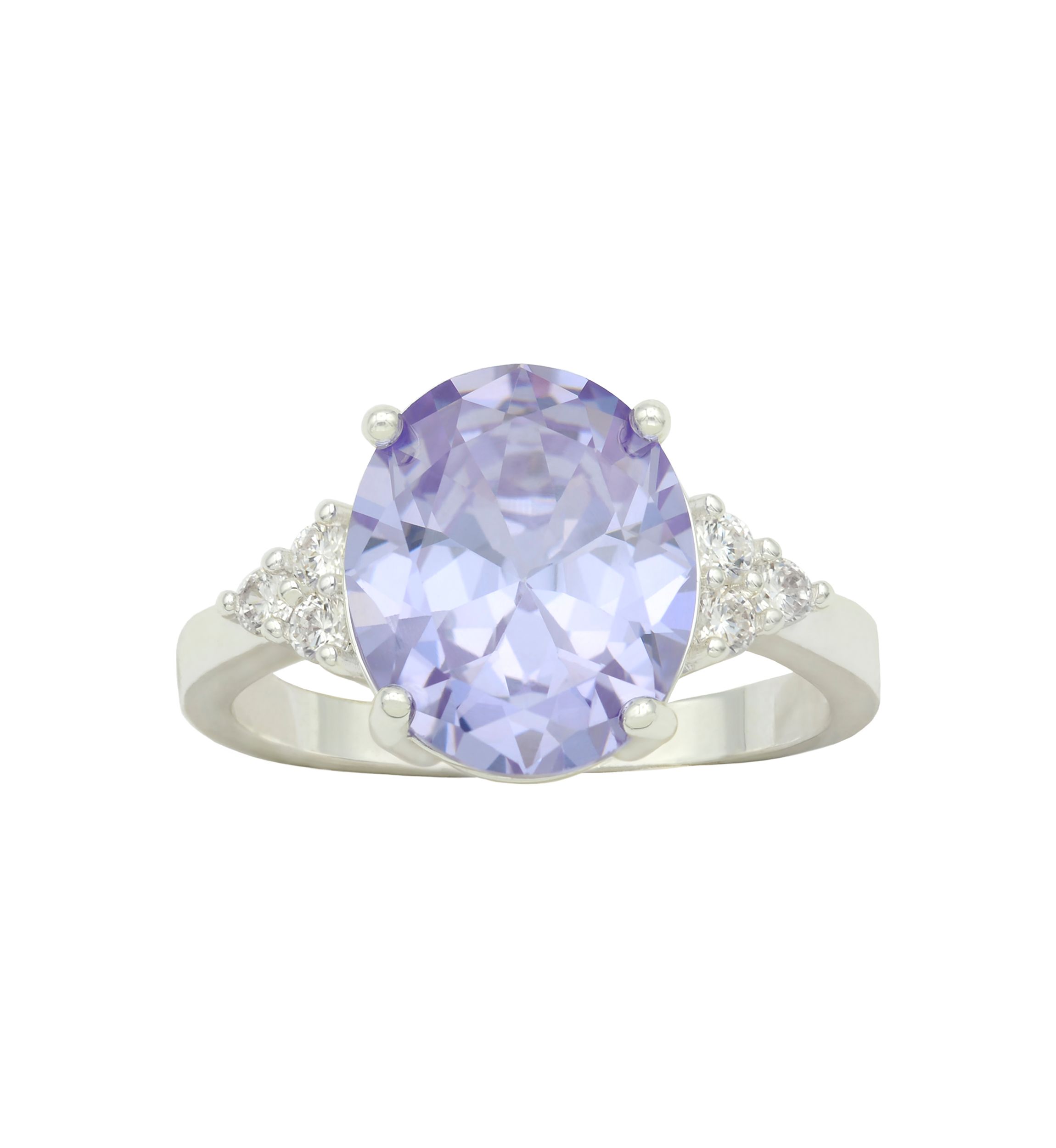 Lab Grown Silver Tone Light Amethyst Oval Stone Ring
