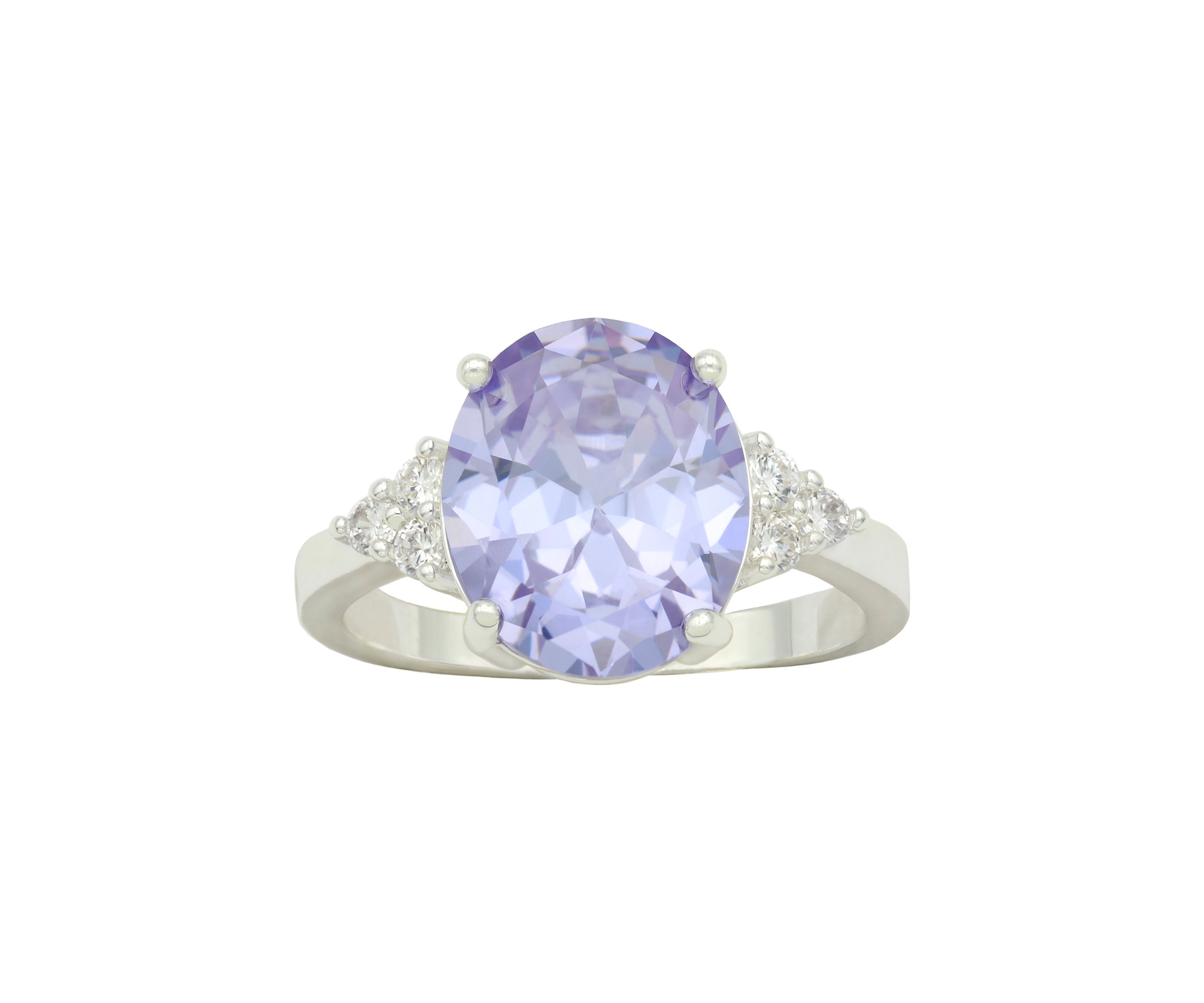 Lab Grown Silver Tone Light Amethyst Oval Stone Ring