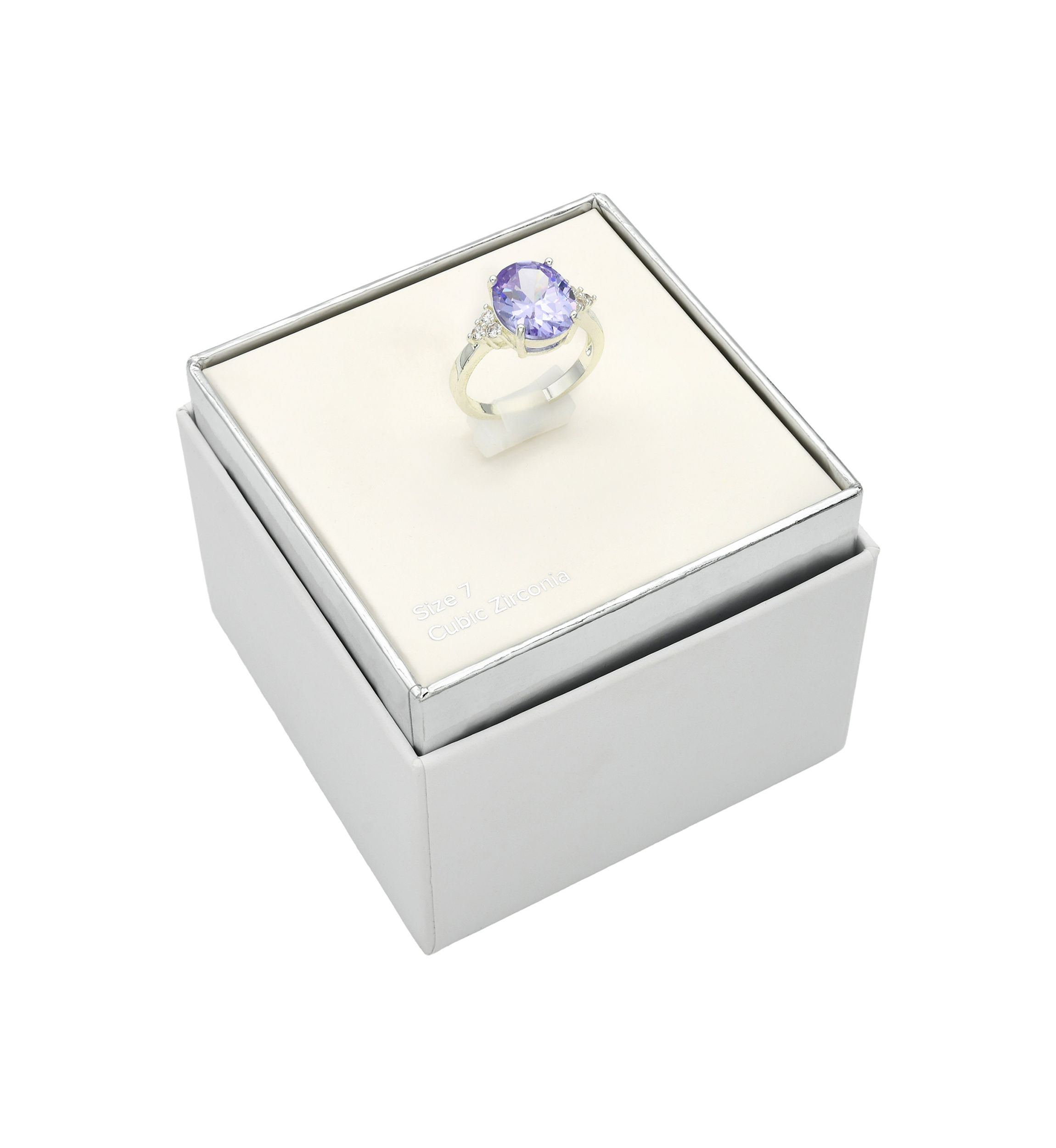 Lab Grown Silver Tone Light Amethyst Oval Stone Ring