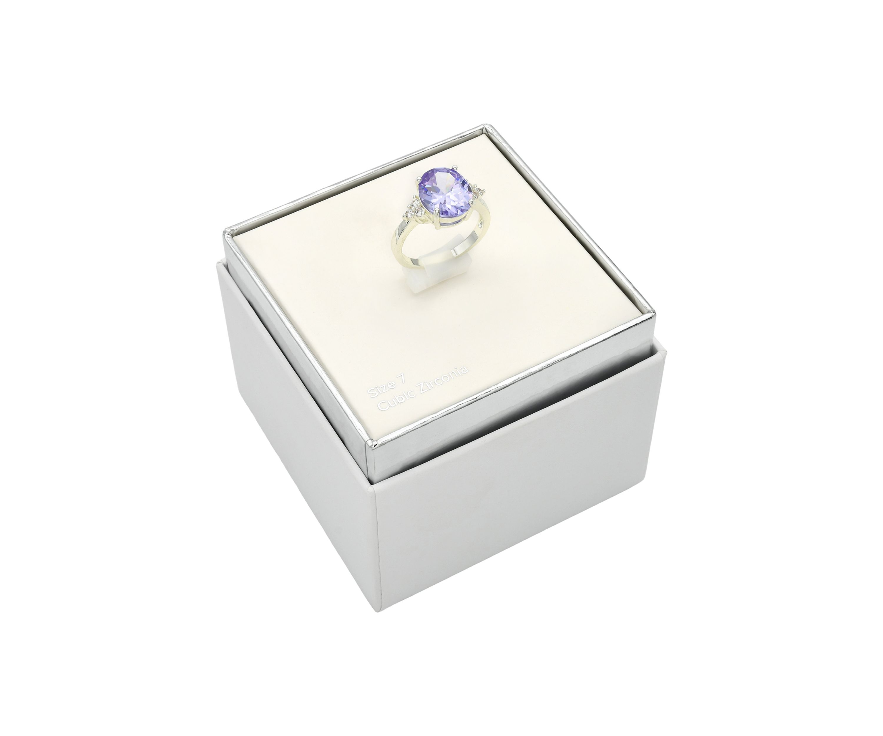 Lab Grown Silver Tone Light Amethyst Oval Stone Ring