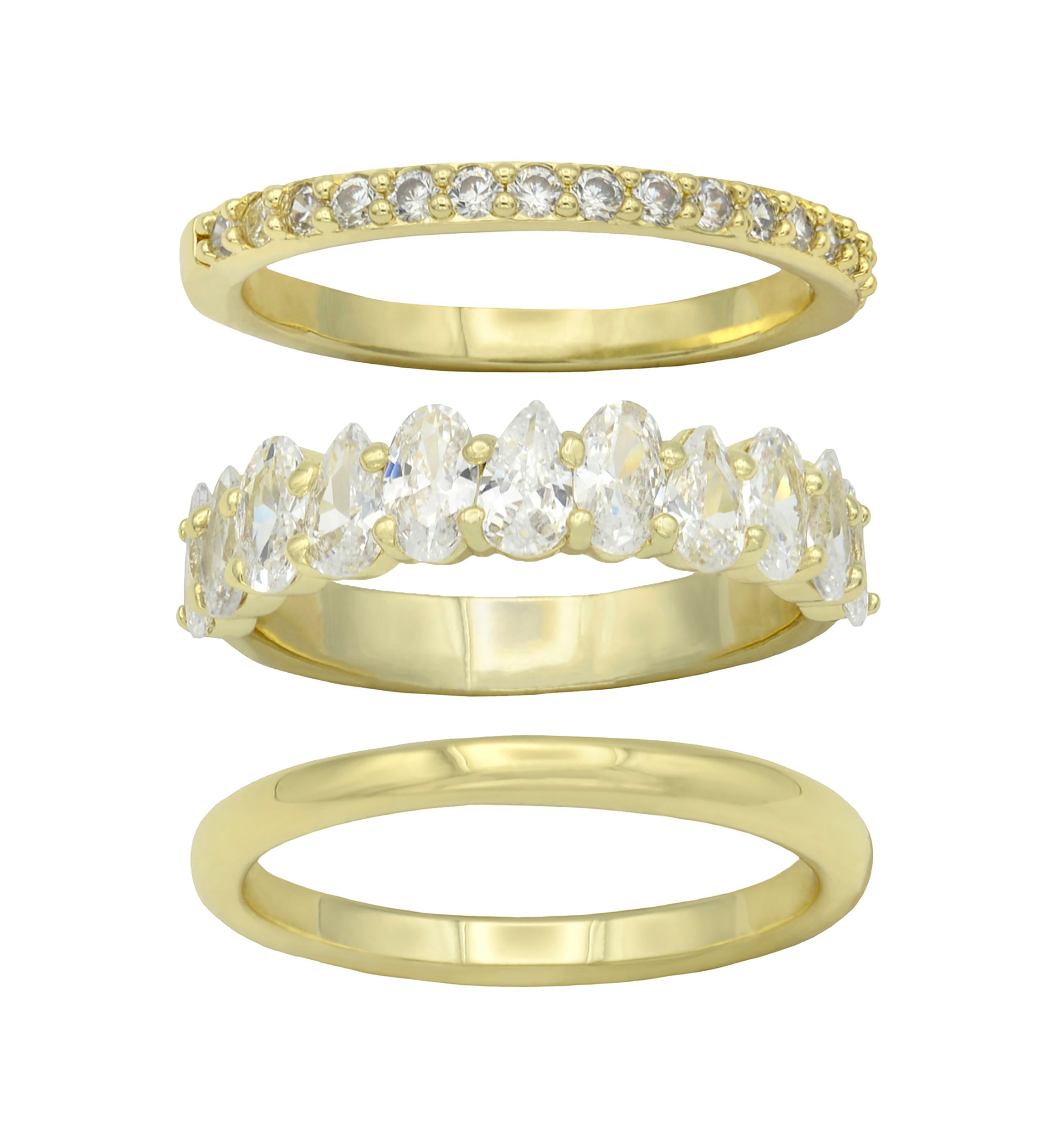 Lab Grown Gold Tone Cubic Zirconia Marquise Trio Band Ring Set