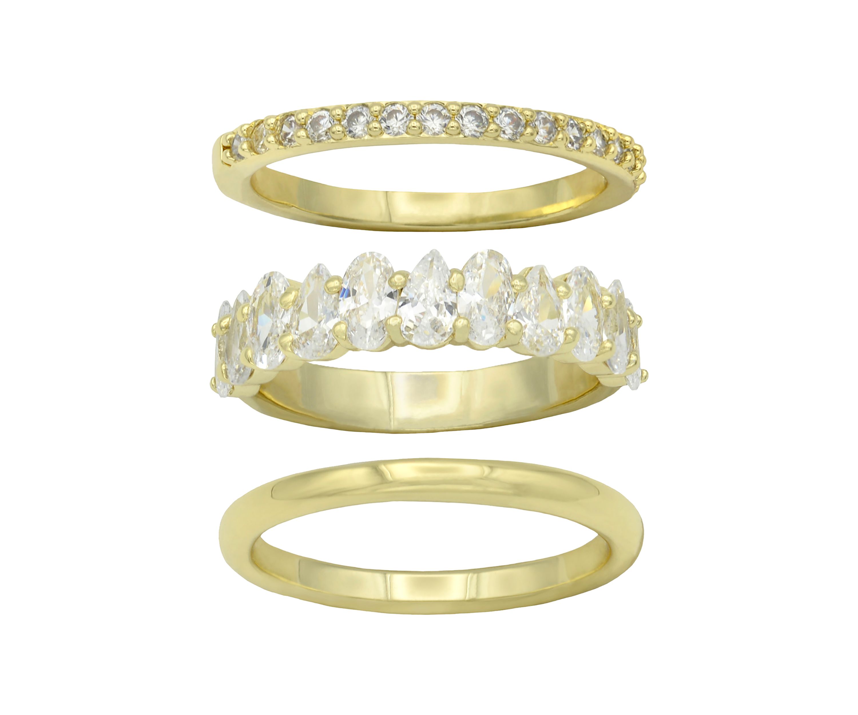 Lab Grown Gold Tone Cubic Zirconia Marquise Trio Band Ring Set