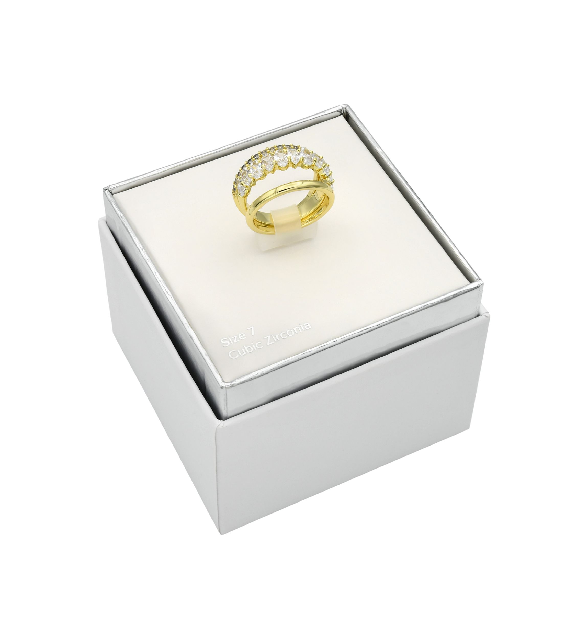 Lab Grown Gold Tone Cubic Zirconia Marquise Trio Band Ring Set
