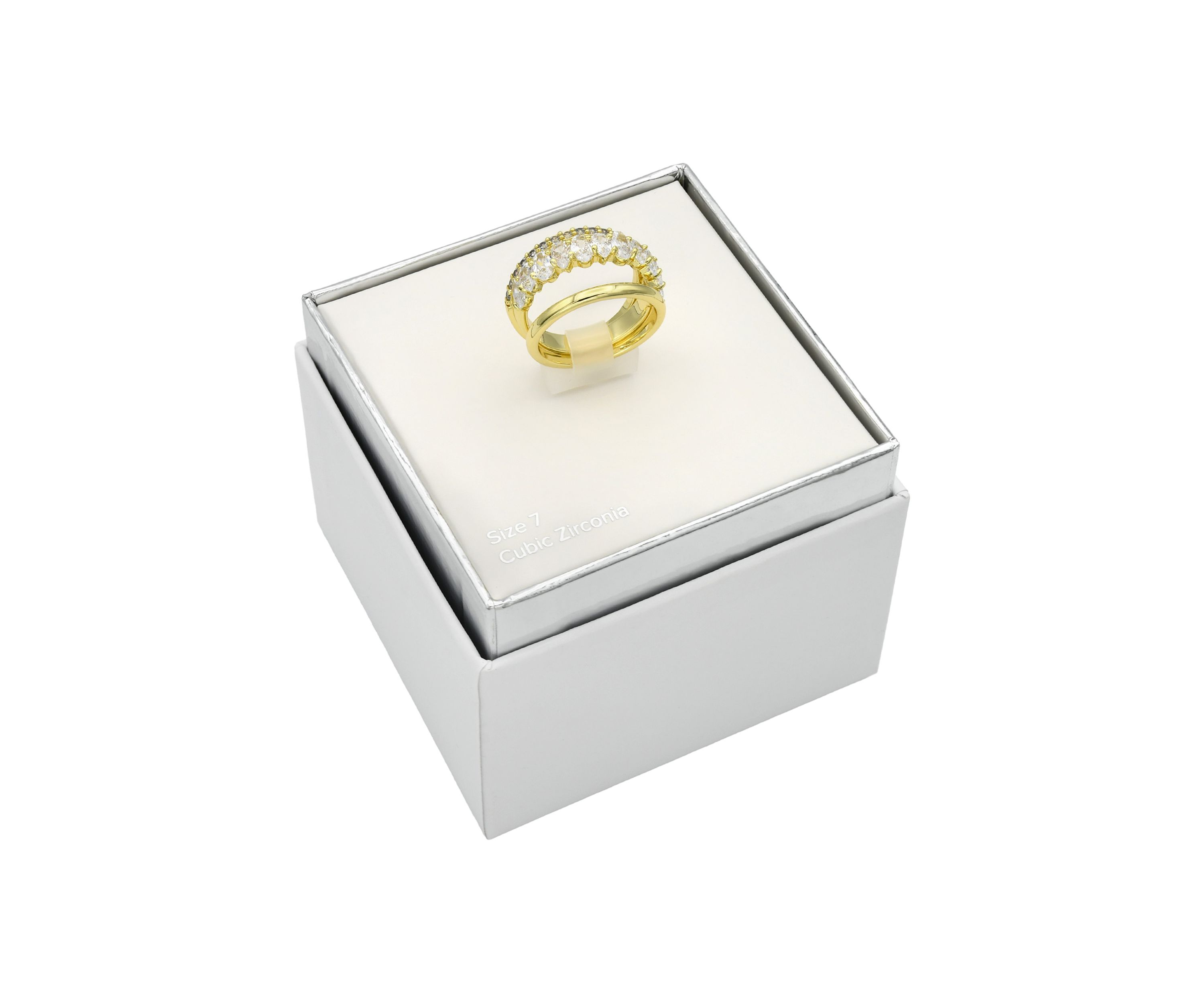 Lab Grown Gold Tone Cubic Zirconia Marquise Trio Band Ring Set