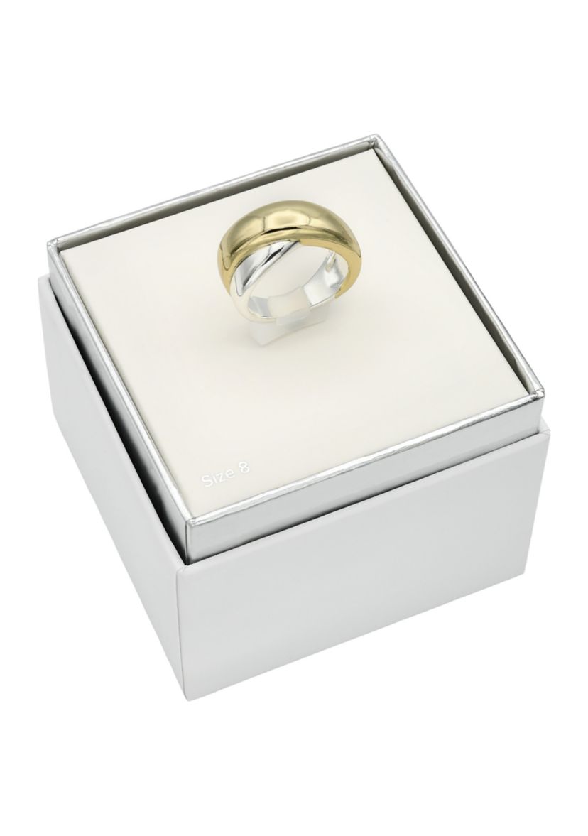 Two Tone Puffy X Polished Band Ring