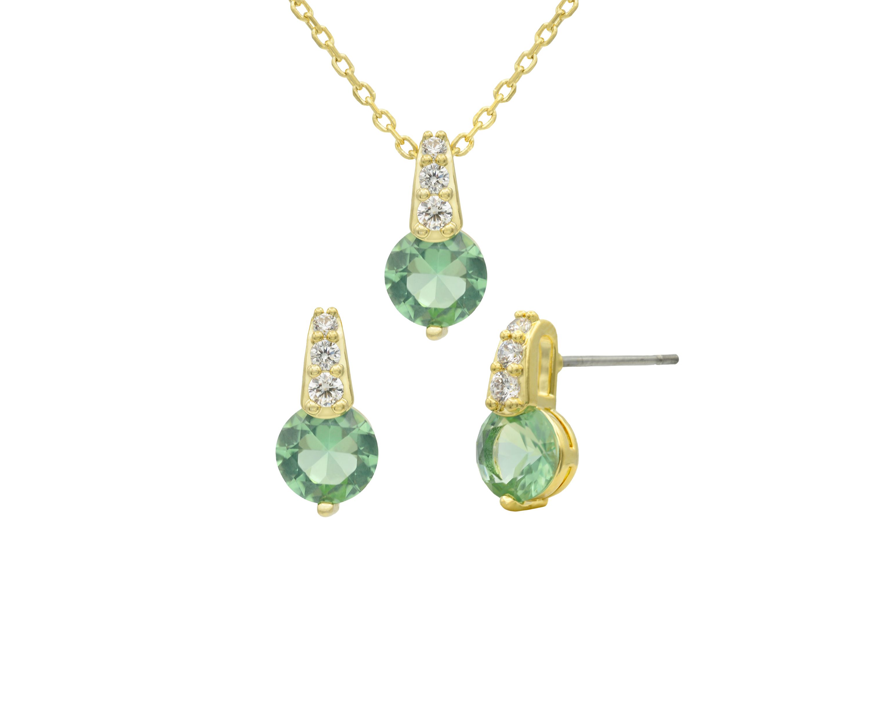 Lab Created Gold Tone Green Crystal and CZ Linear Drop Necklace and Earring Set