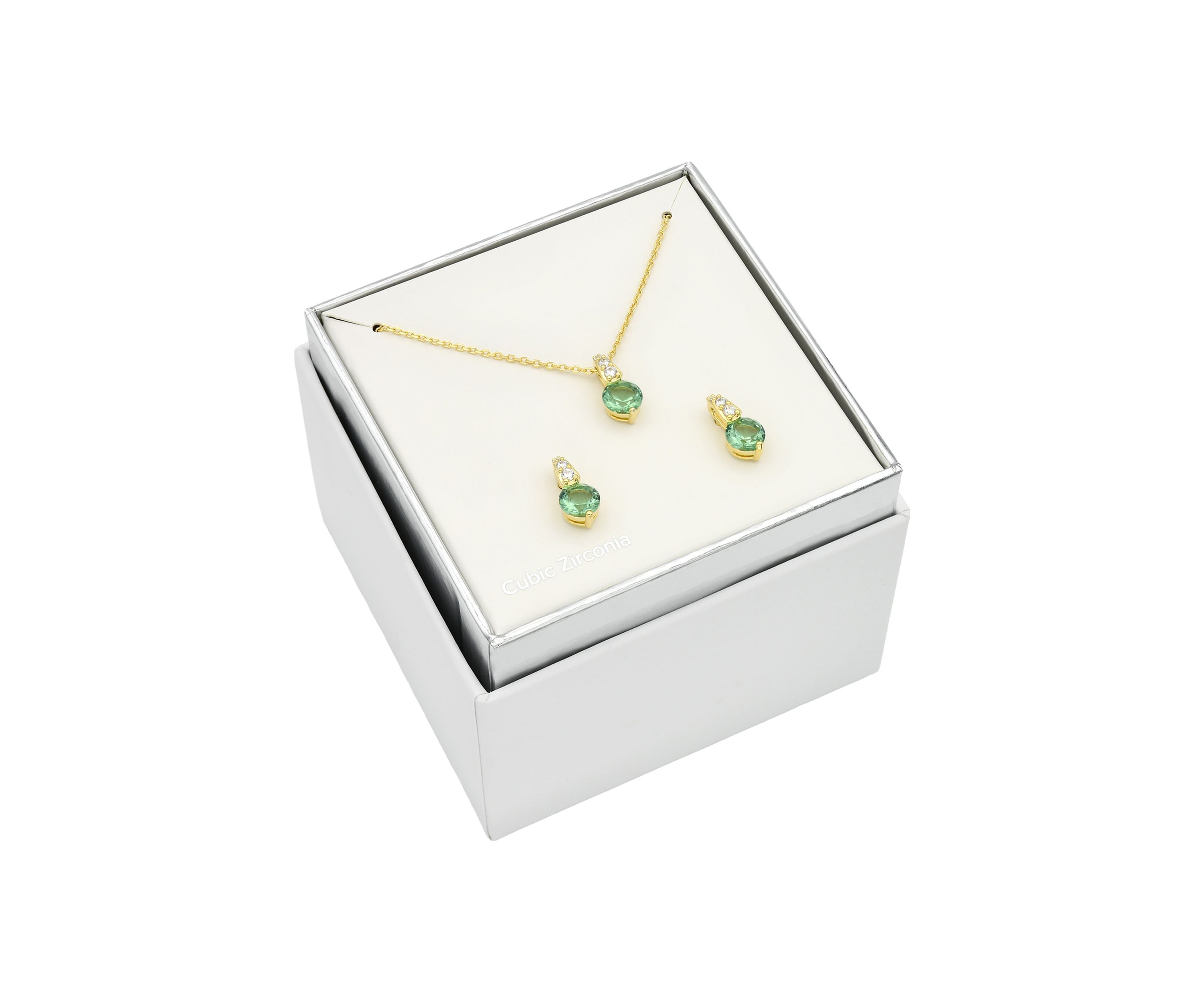 Lab Created Gold Tone Green Crystal and CZ Linear Drop Necklace and Earring Set