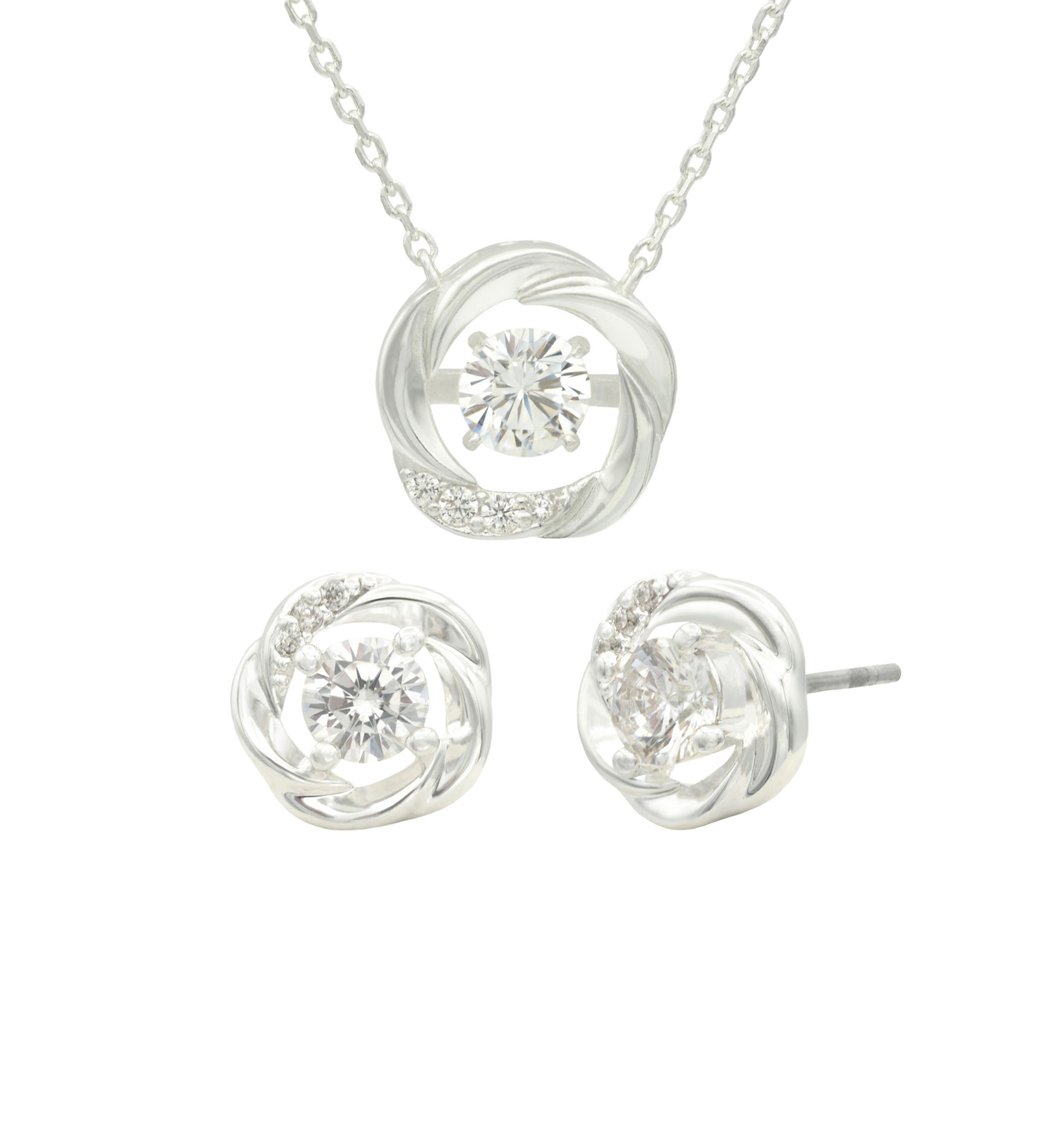 Lab Created Silver Tone Love Knot with Round CZ Stone Necklace and Earring Set