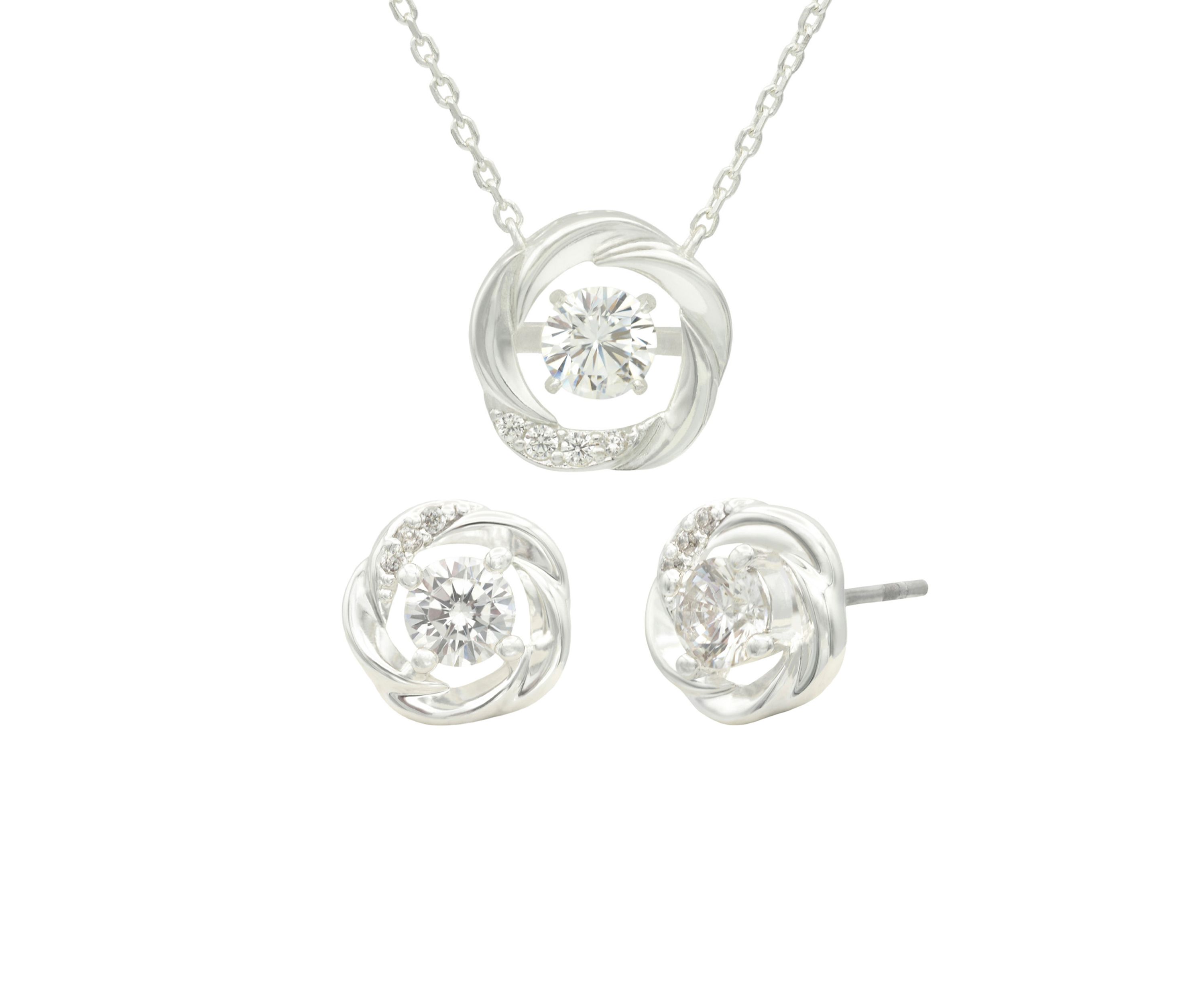 Lab Created Silver Tone Love Knot with Round CZ Stone Necklace and Earring Set