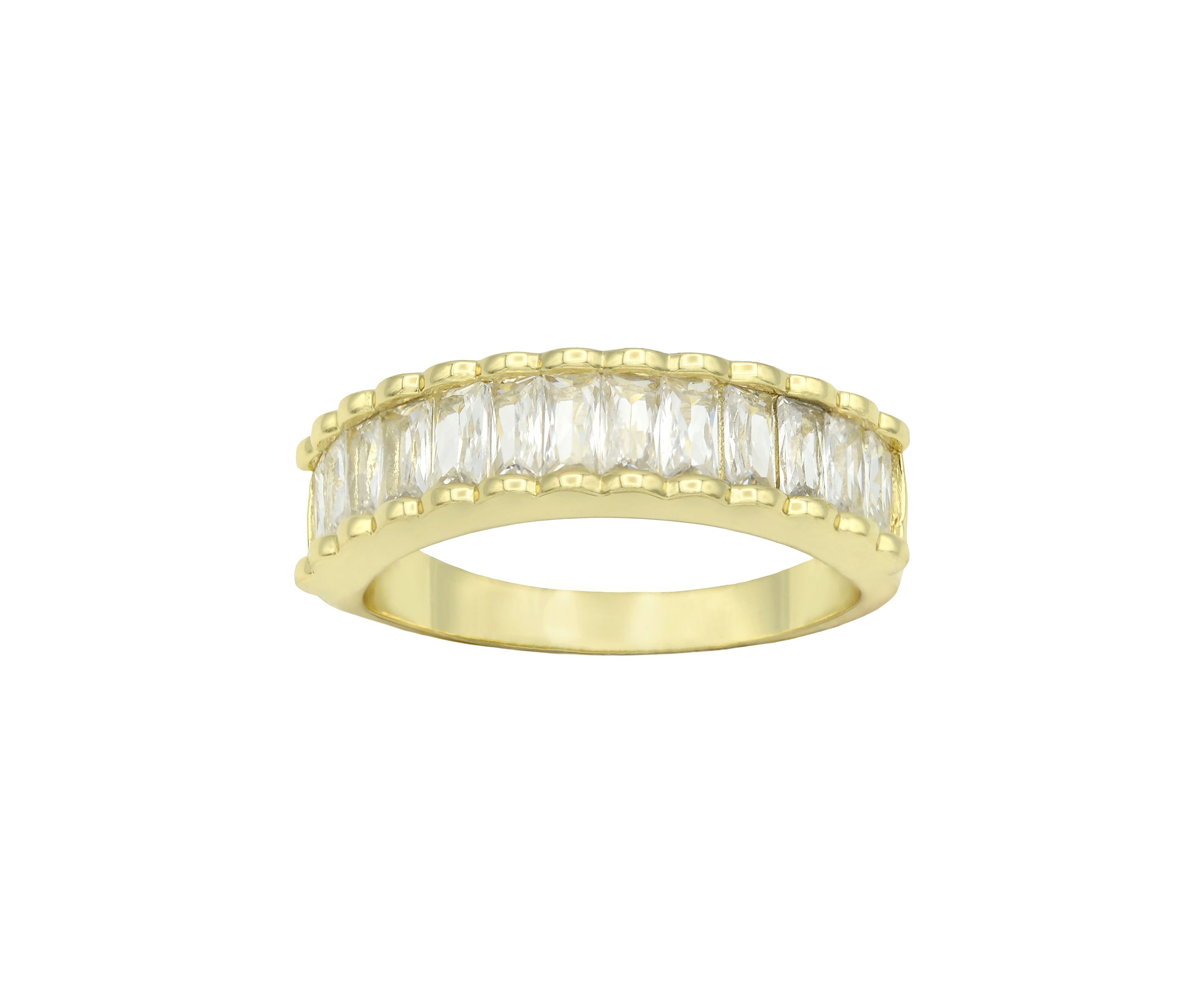 Lab Grown Gold Tone Emerald Cut Stone Textured Eternity Band Ring