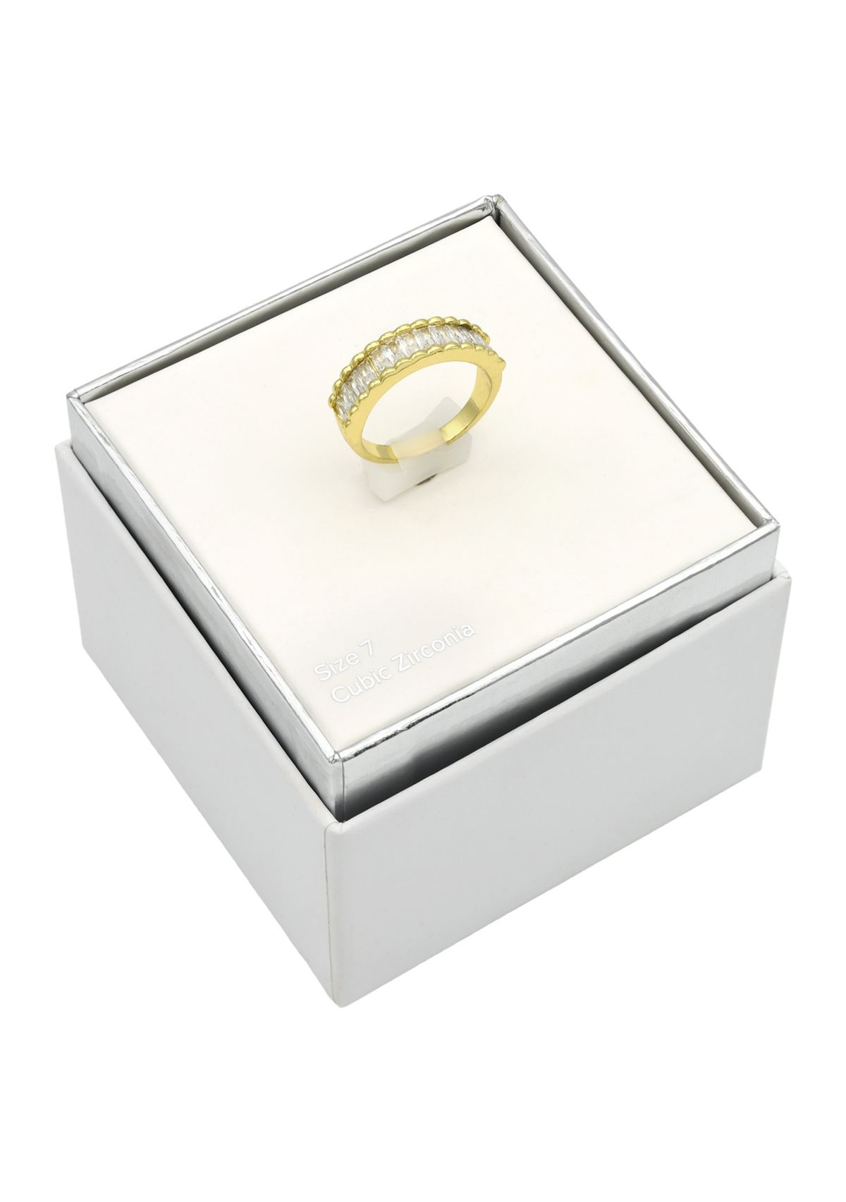Lab Grown Gold Tone Emerald Cut Stone Textured Eternity Band Ring