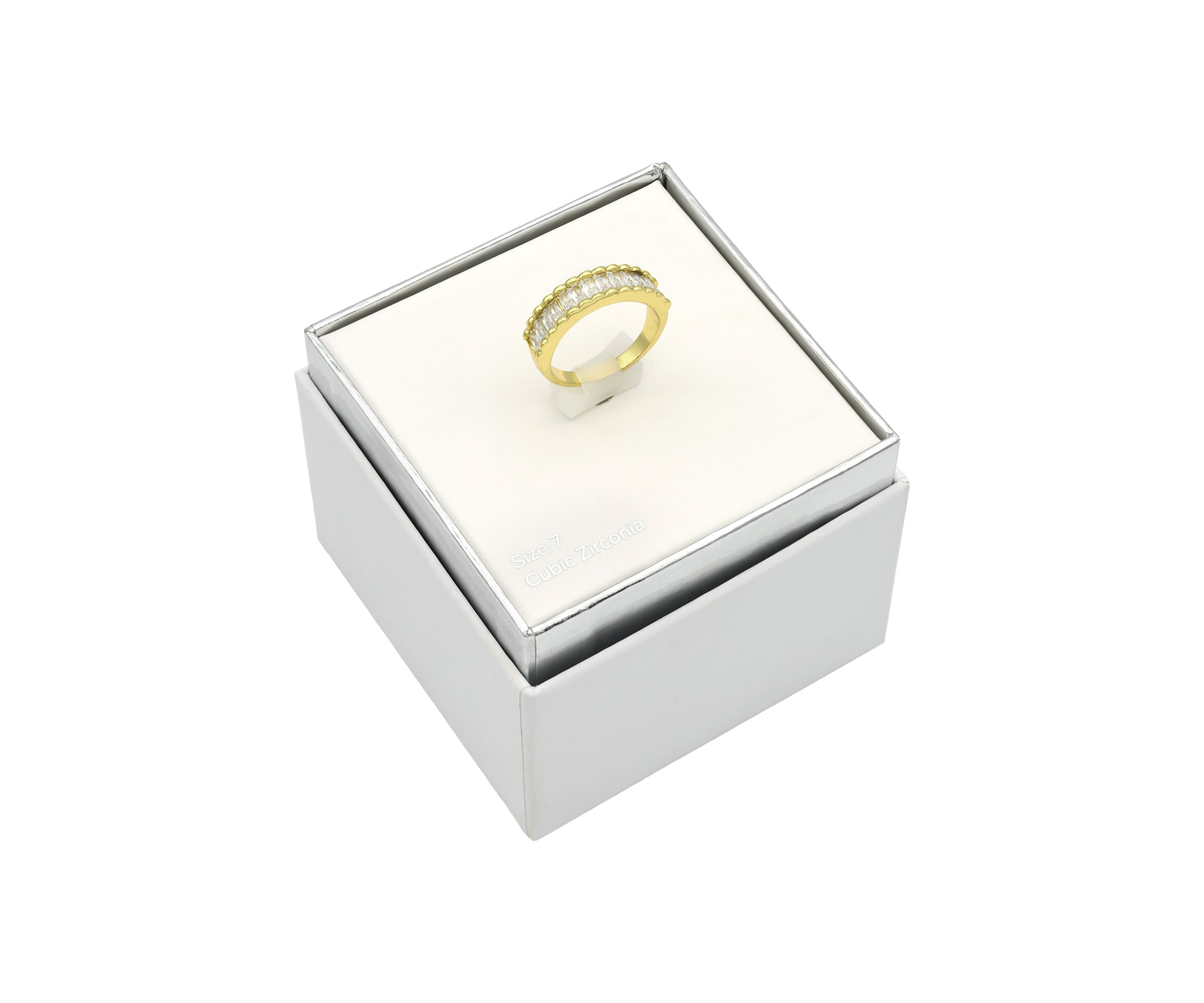 Lab Grown Gold Tone Emerald Cut Stone Textured Eternity Band Ring