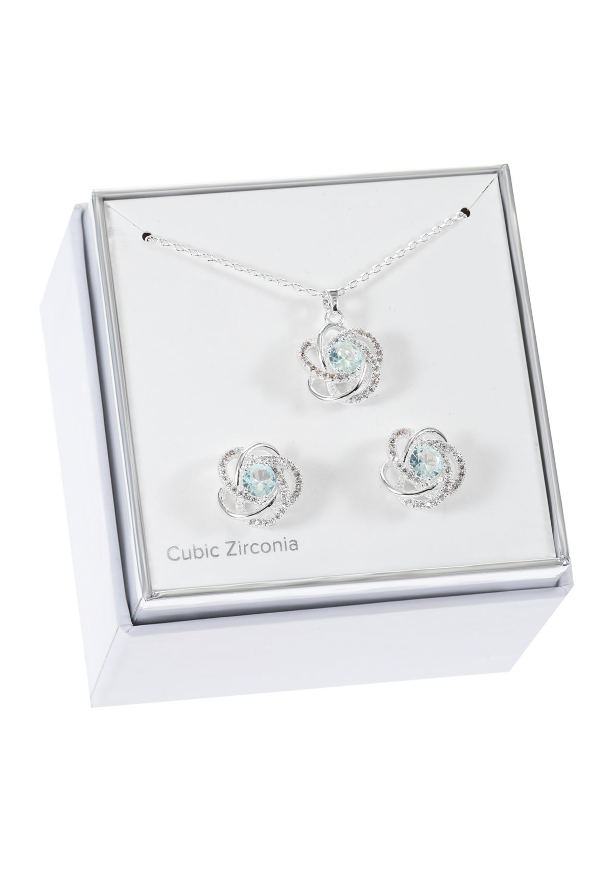 Lab Created Silver Tone Pave CZ Twist Necklace and Earring set