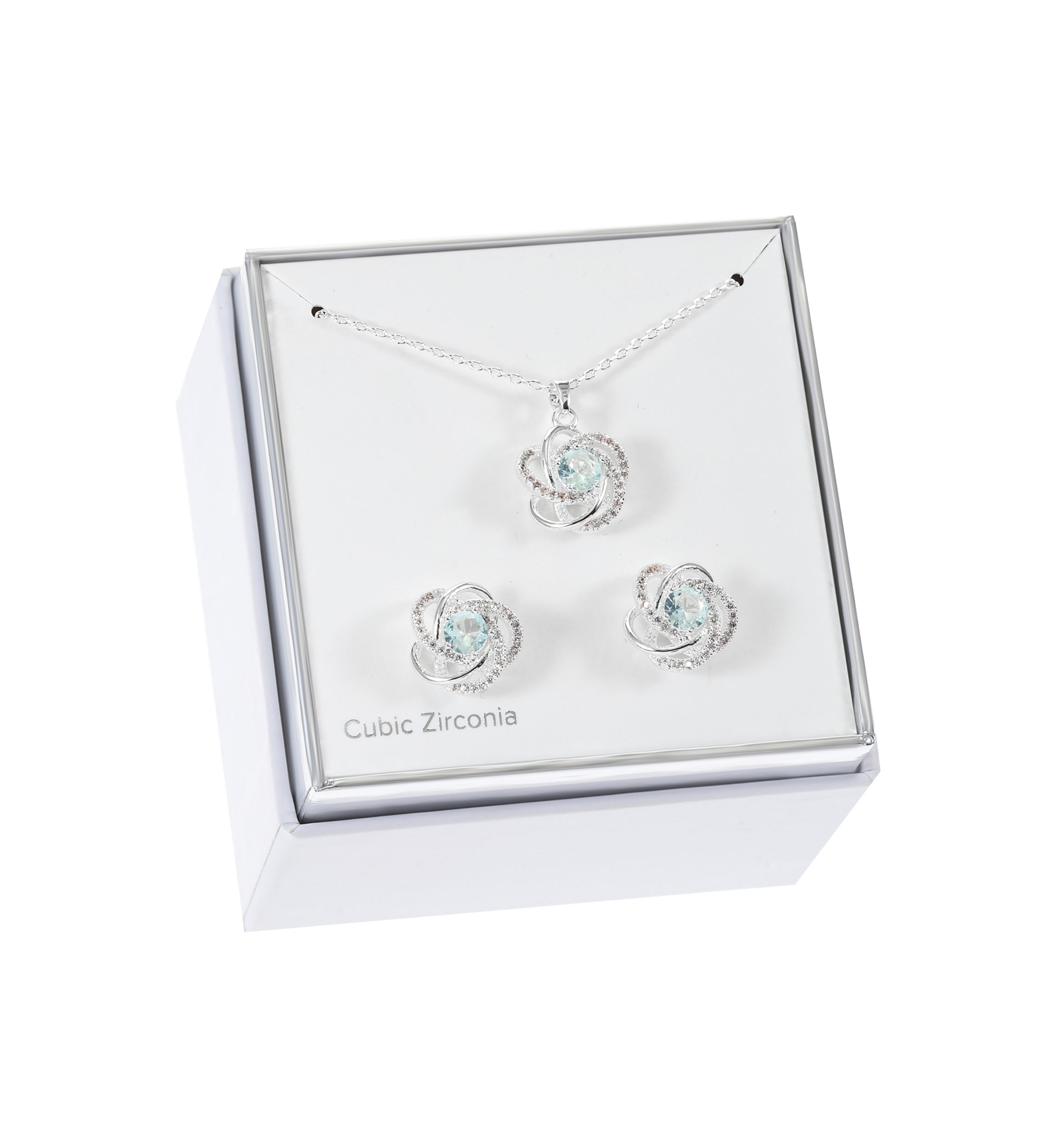 Lab Created Silver Tone Pave CZ Twist Necklace and Earring set