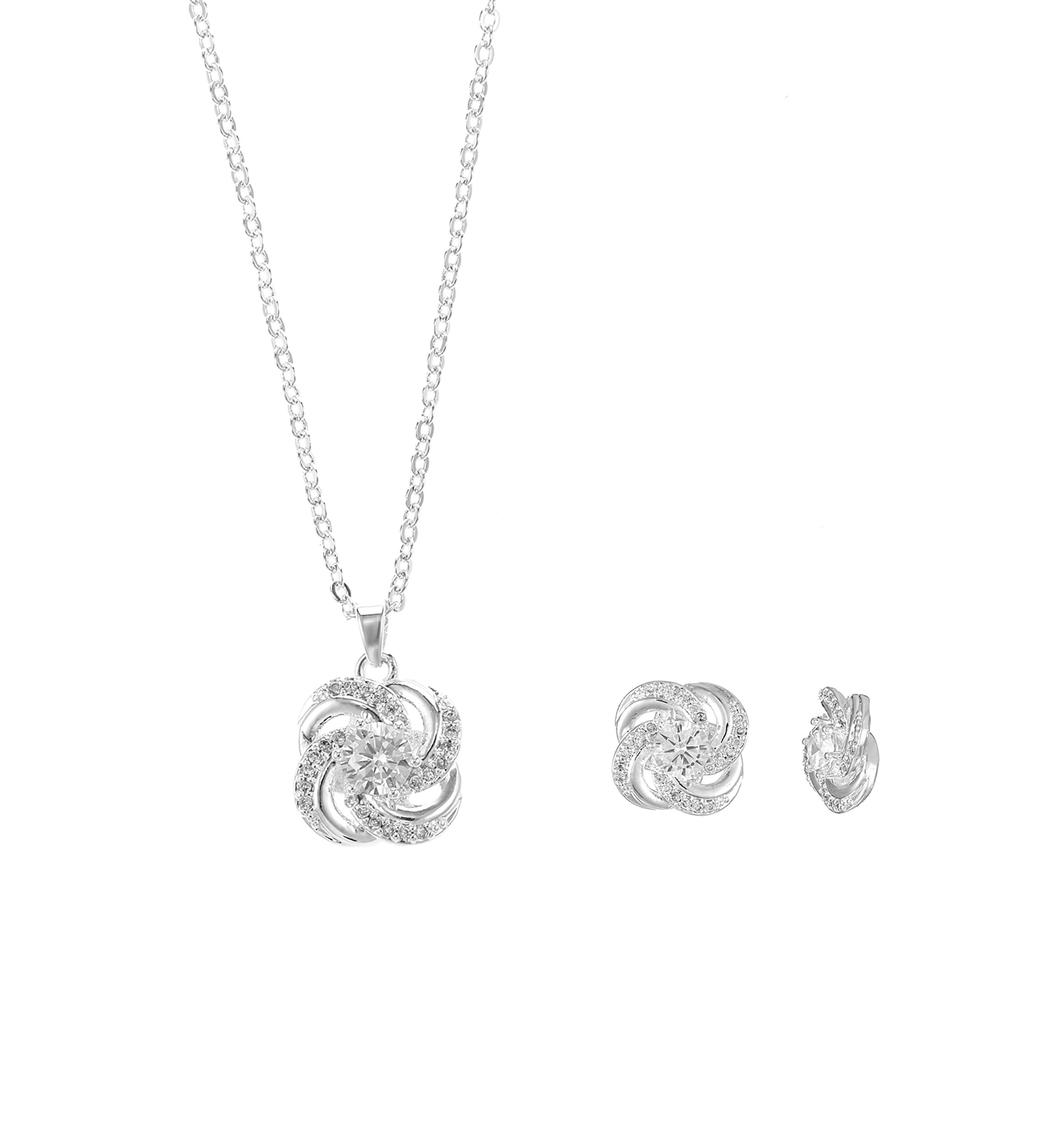 Lab Created Silver Tone Round CZ and Pave Twist Necklace and Earring Set