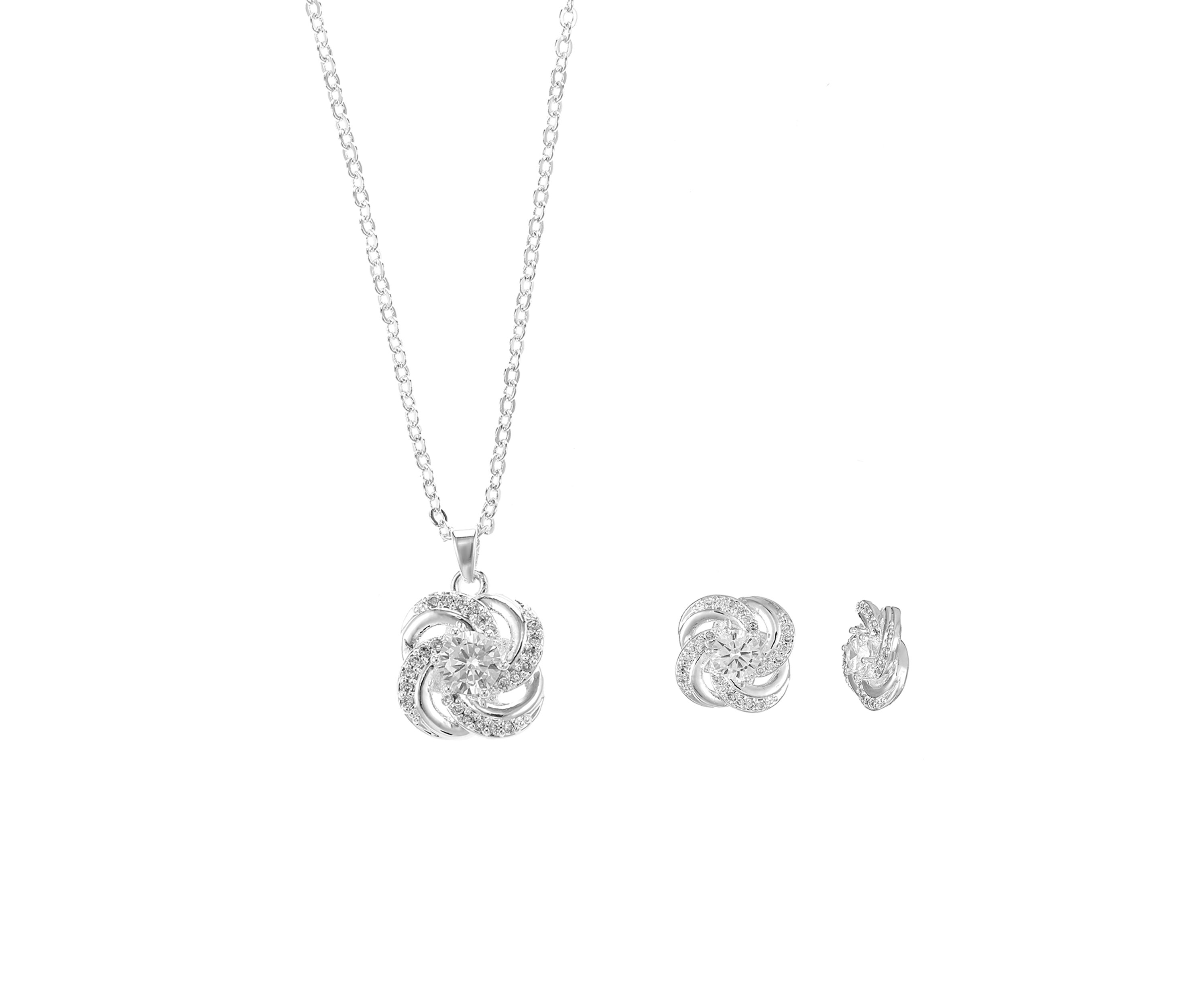 Lab Created Silver Tone Round CZ and Pave Twist Necklace and Earring Set