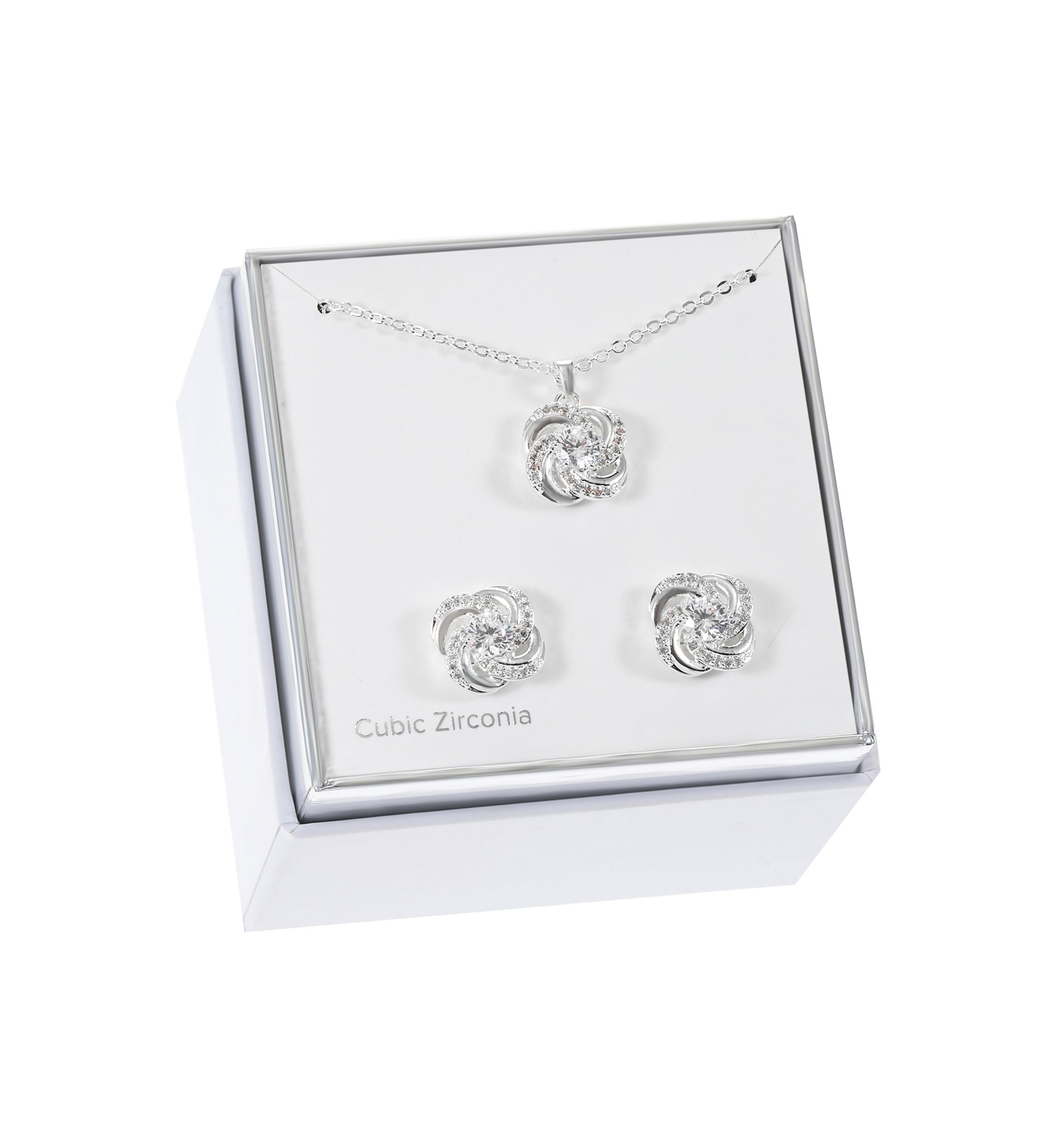 Lab Created Silver Tone Round CZ and Pave Twist Necklace and Earring Set
