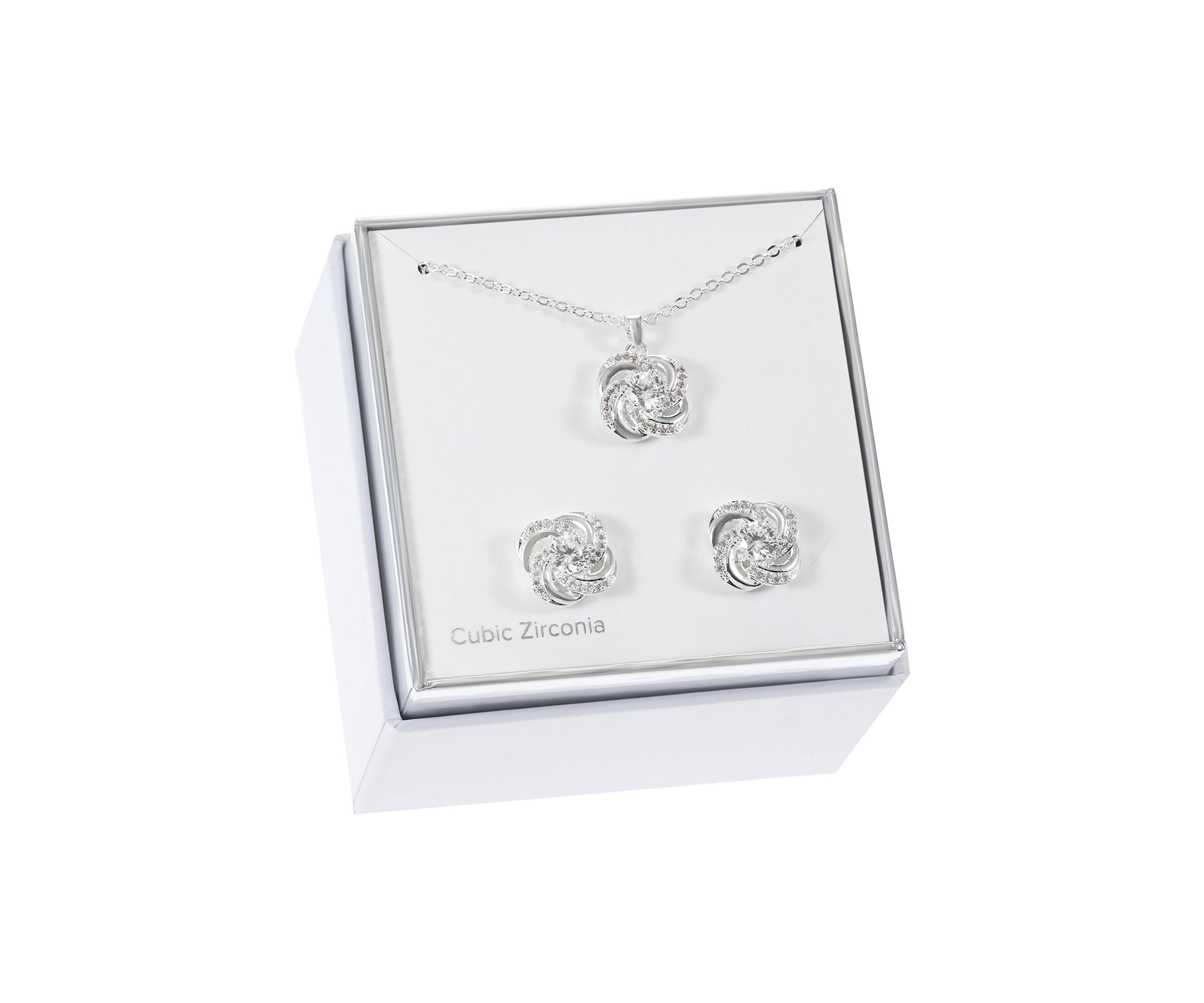 Lab Created Silver Tone Round CZ and Pave Twist Necklace and Earring Set