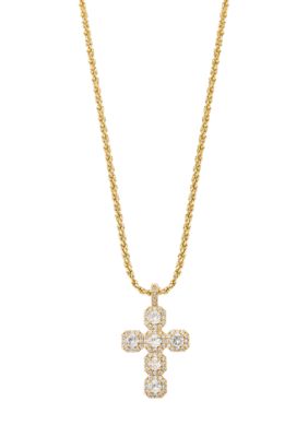 evie & emma Lab Created Gold Tone Cross Pendant with Round CZ stones Necklace
