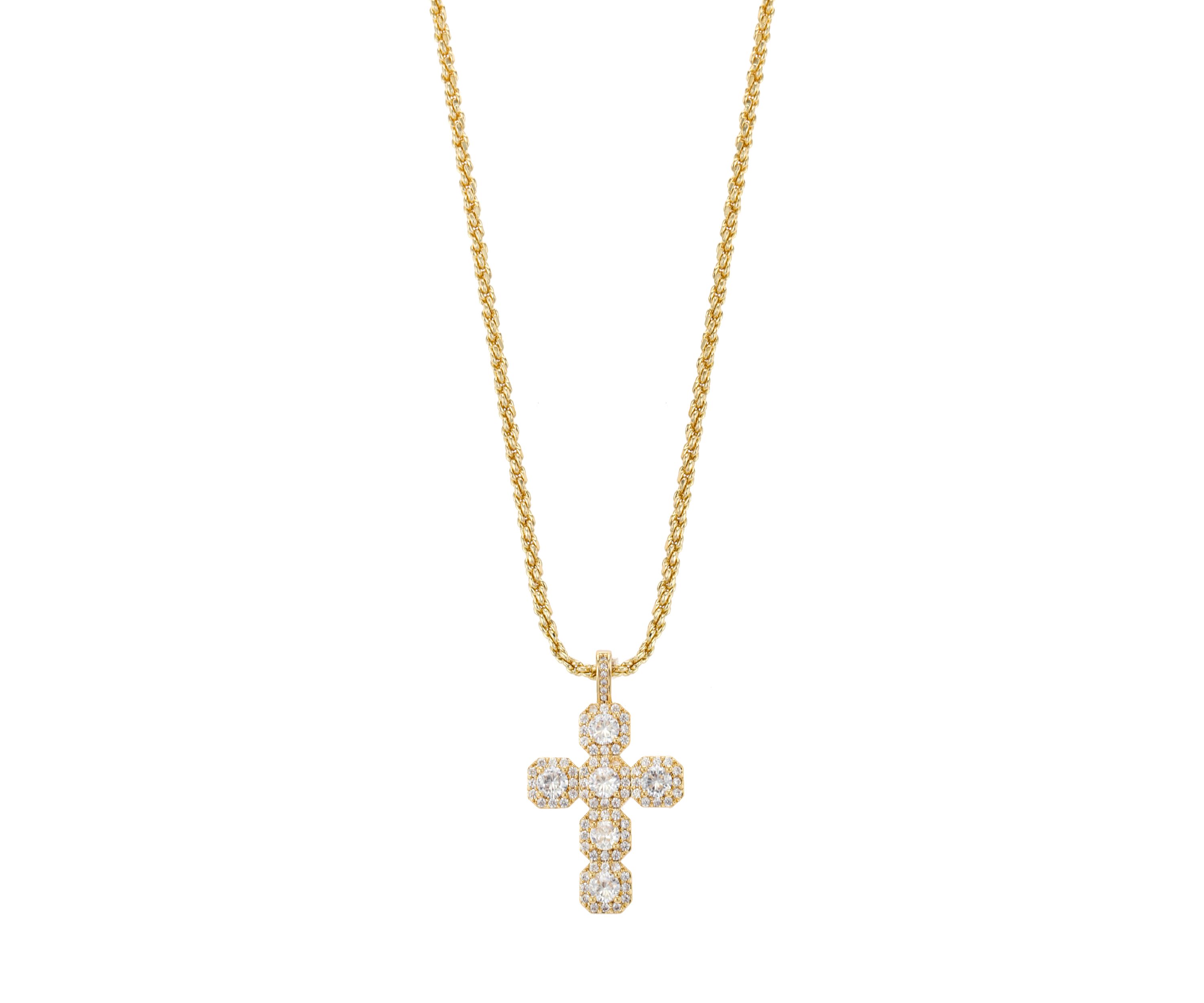 Lab Created Gold Tone Cross Pendant with Round CZ stones Necklace