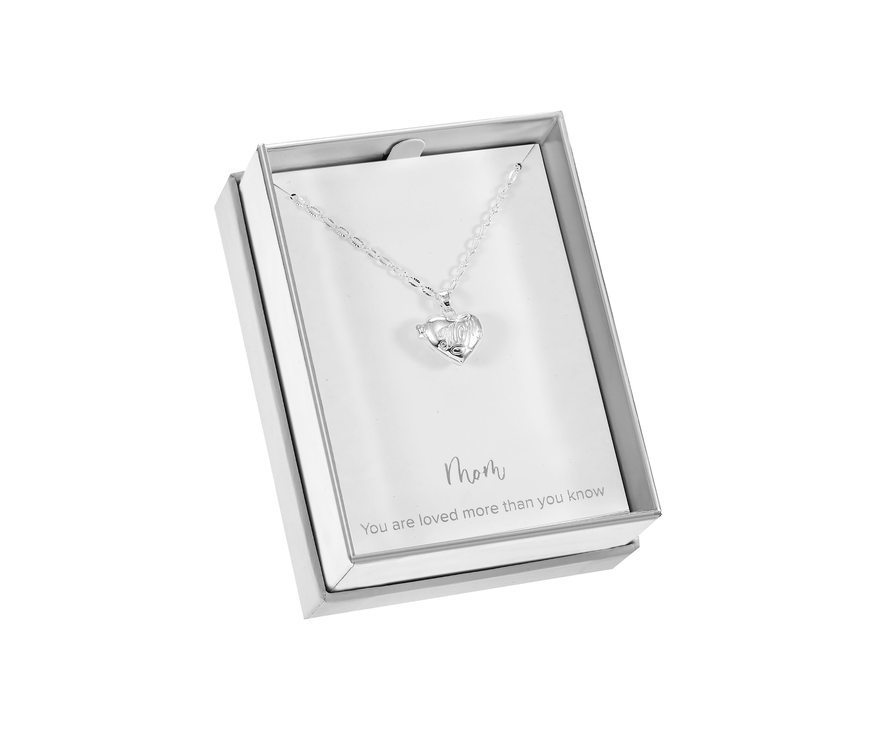 Silver Tone Locket Pendant with Engraved Mom Necklace