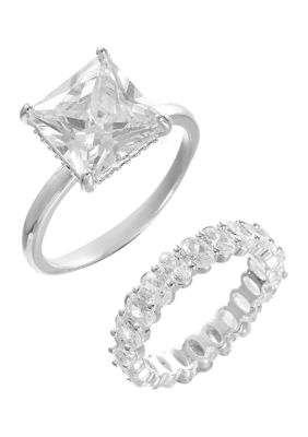 evie & emma Silver Tone Square Cubic Zirconia Solitaire and Infinity Band Engagement Ring Set, 8