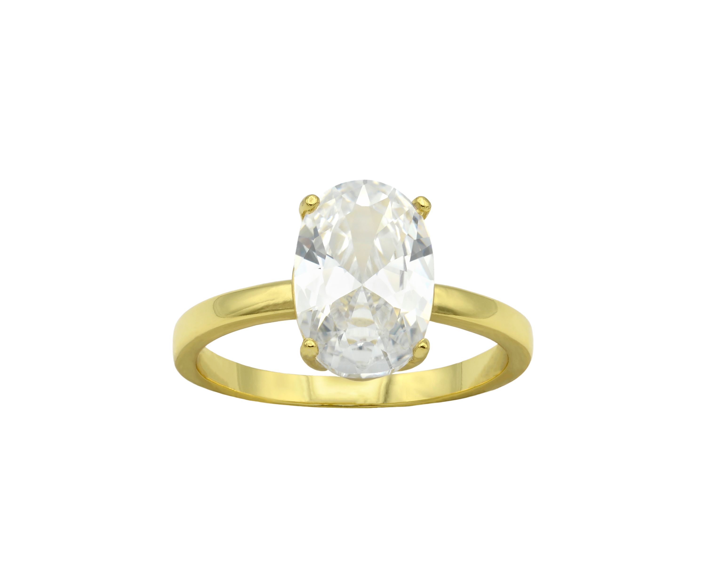 Lab Grown Gold Tone Oval Solitaire Cubic Zirconia Ring