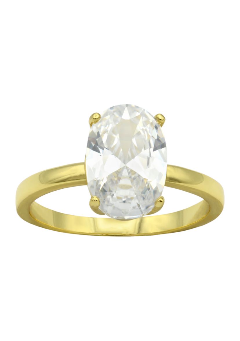 Lab Grown Gold Tone Oval Solitaire Cubic Zirconia Ring
