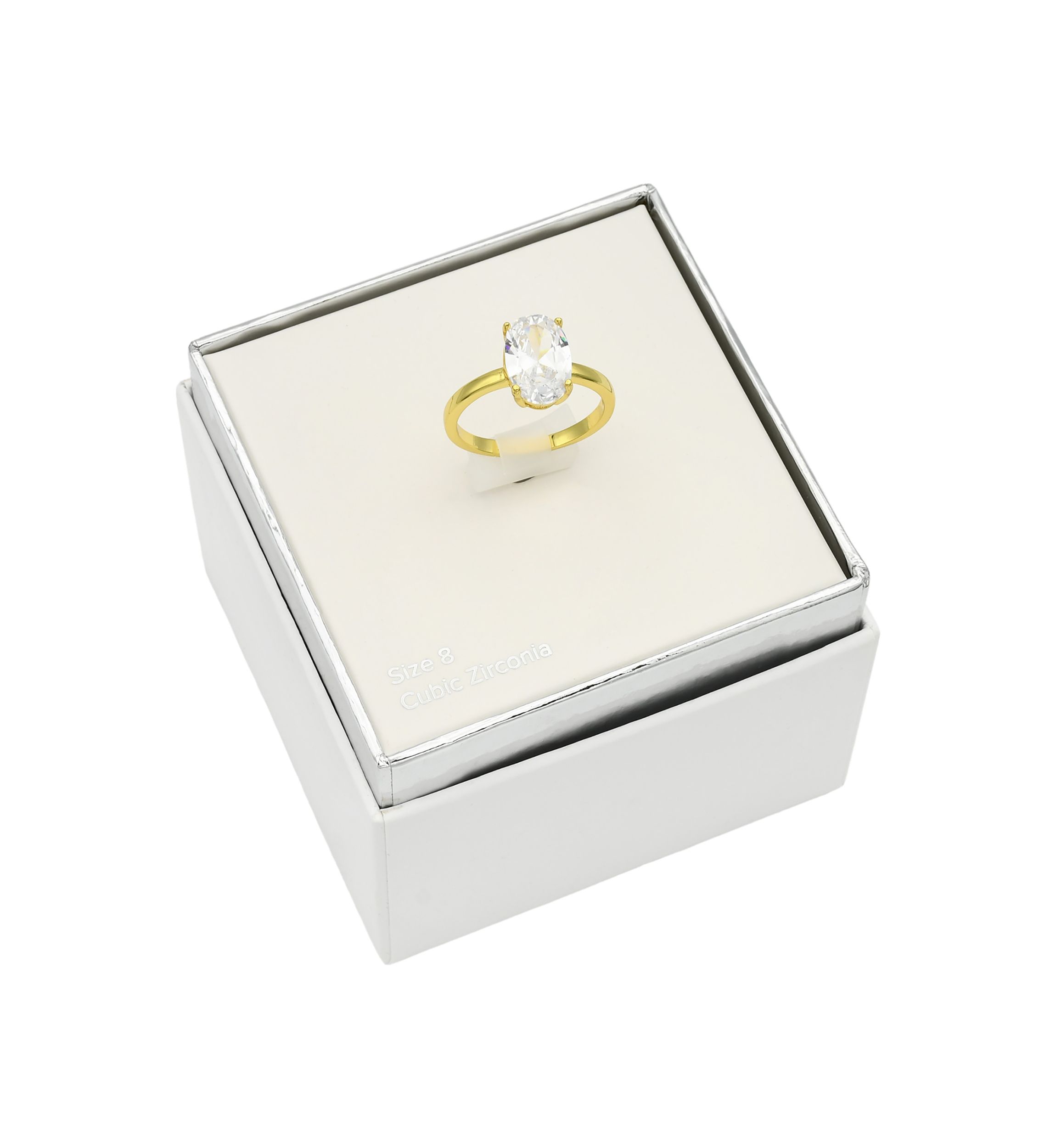 Lab Grown Gold Tone Oval Solitaire Cubic Zirconia Ring