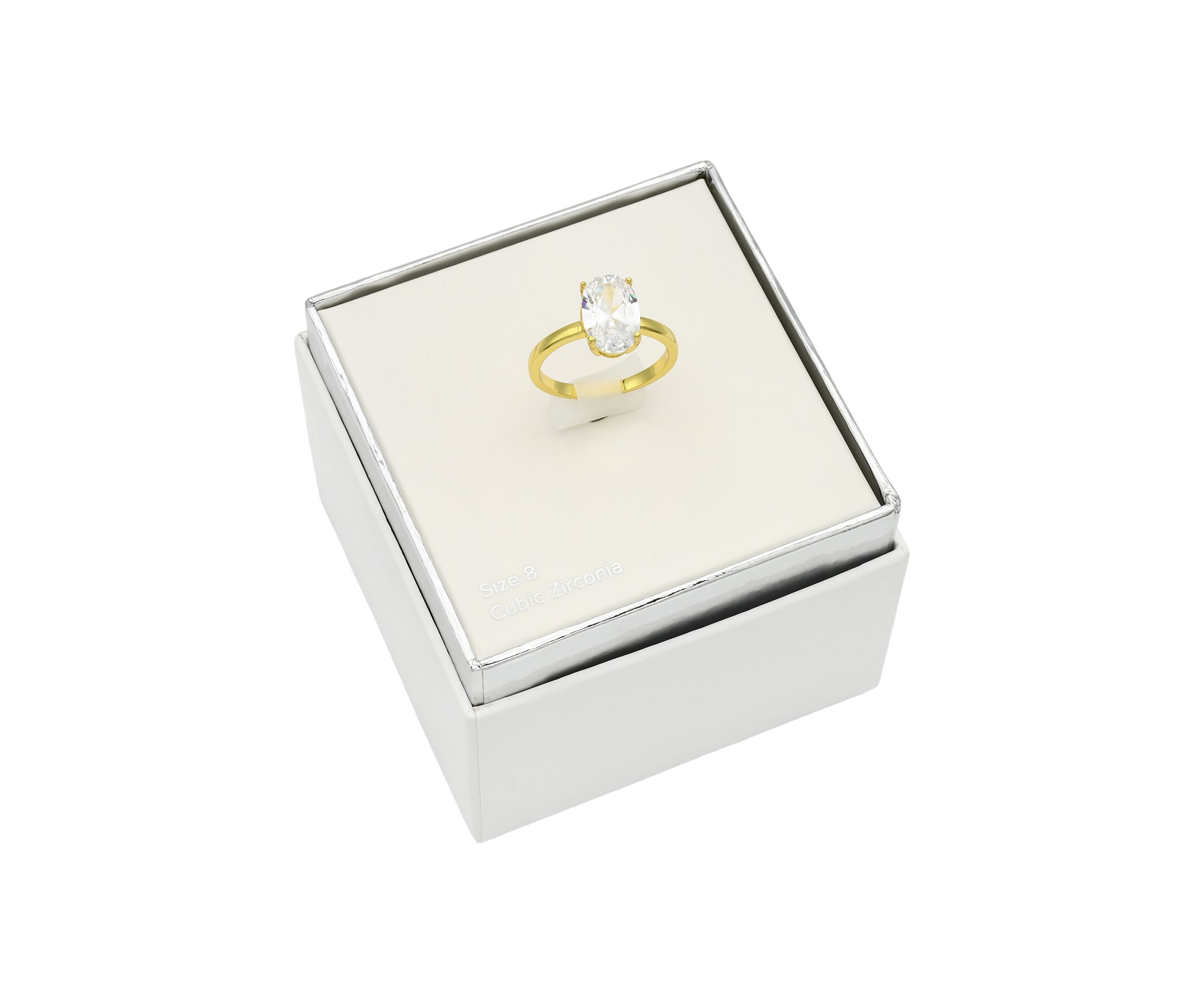 Lab Grown Gold Tone Oval Solitaire Cubic Zirconia Ring