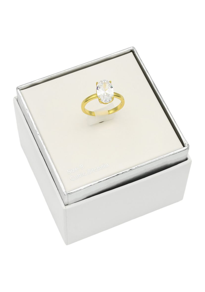 Lab Grown Gold Tone Oval Solitaire Cubic Zirconia Ring