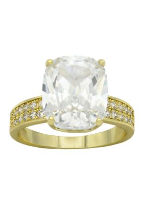 evie & emma Lab Grown Gold Tone Cushion Cut Cubic Zirconia Double Row Pavé Band Ring