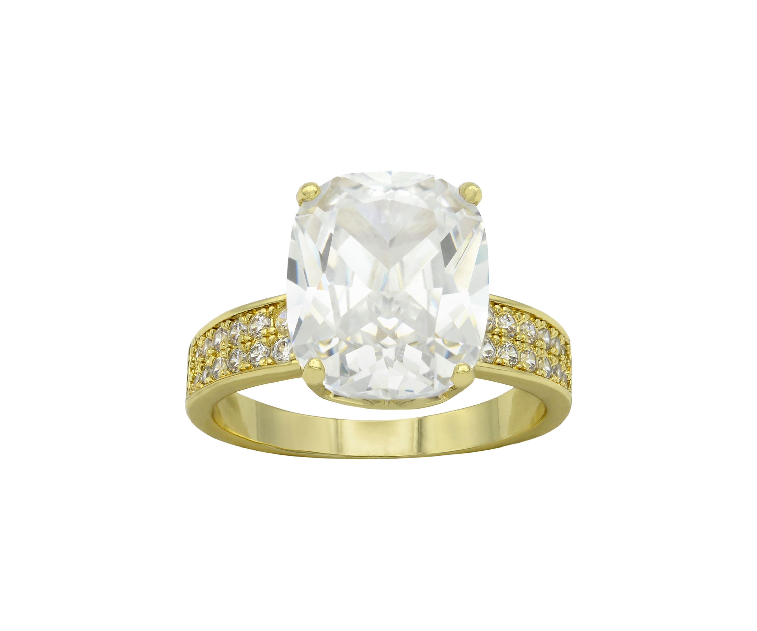 Lab Grown Gold Tone Cushion Cut Cubic Zirconia Double Row Pavé Band Ring