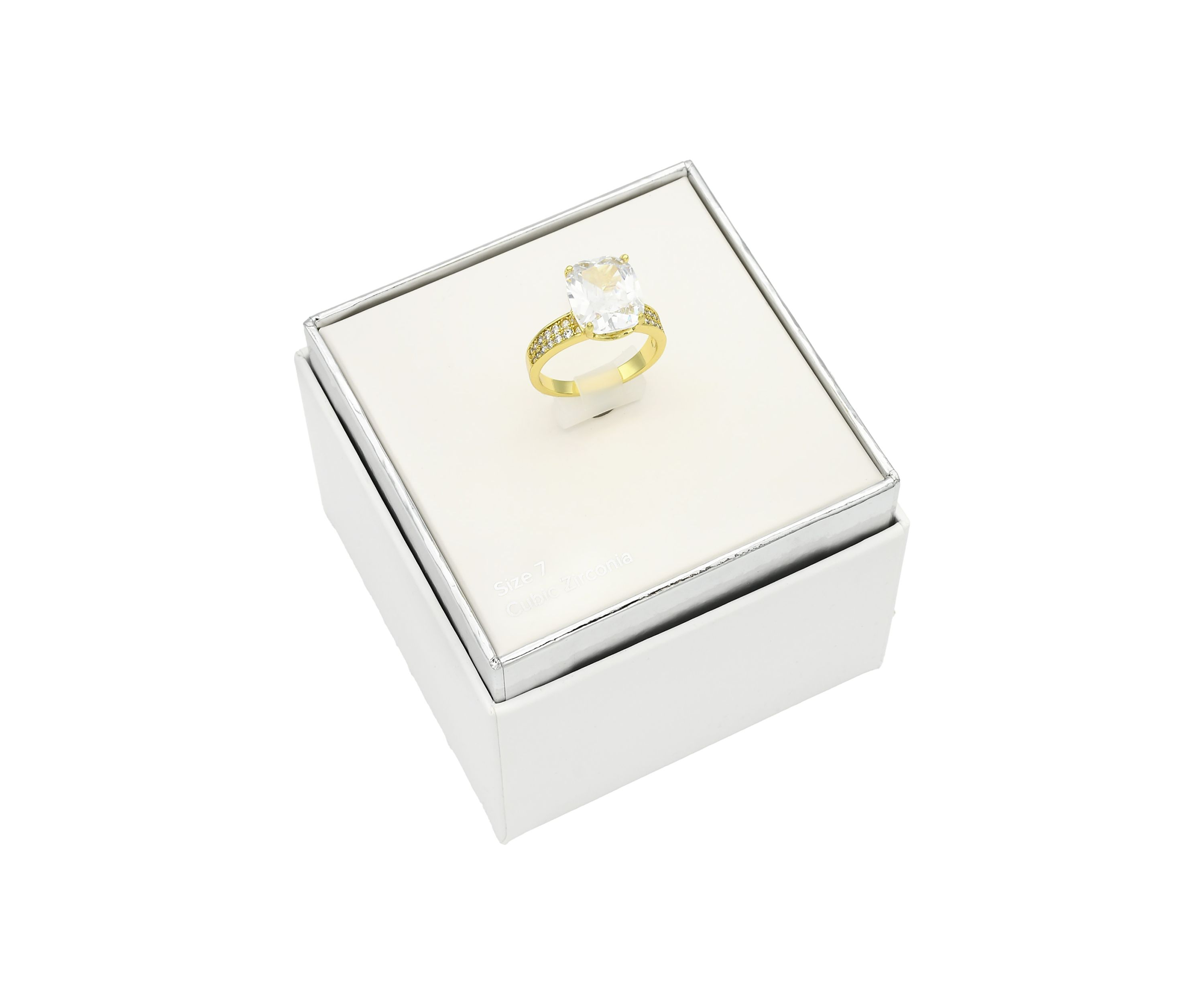 Lab Grown Gold Tone Cushion Cut Cubic Zirconia Double Row Pavé Band Ring