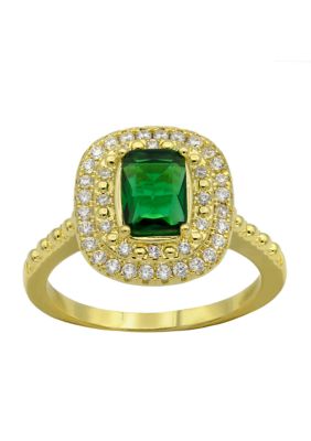 evie & emma Lab Grown Gold Tone Emerald Crystal with Pavé Cubic Zirconia Double Halo Ring