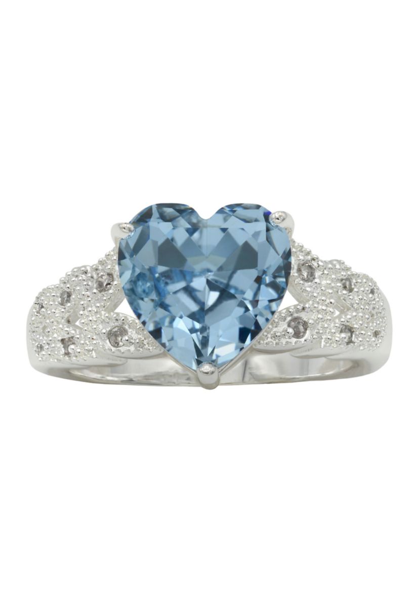 Silver Tone Light Sapphire Heart Woven Band Ring