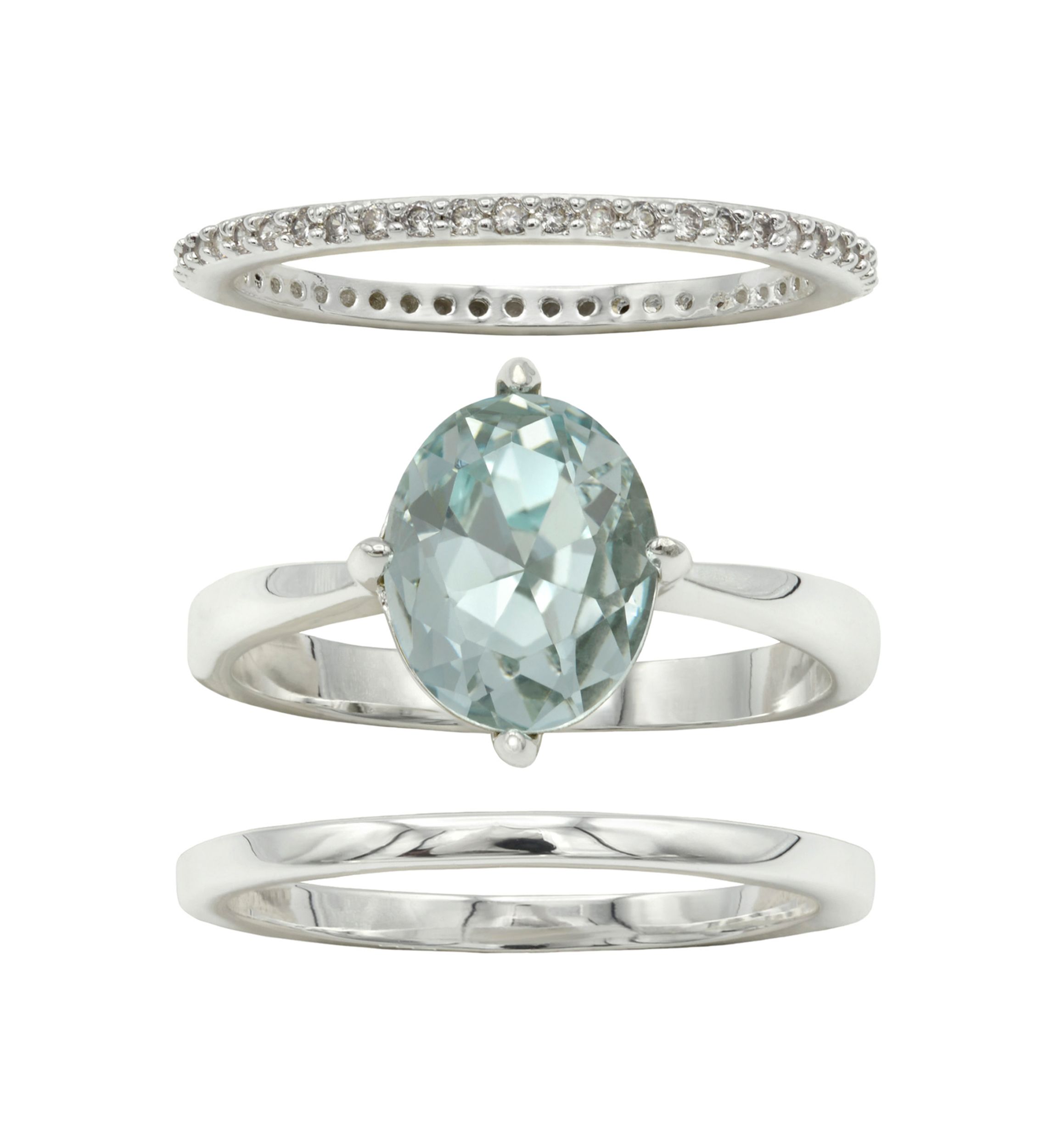 Silver Tone Round Trio Crystal Pave Band Ring Set