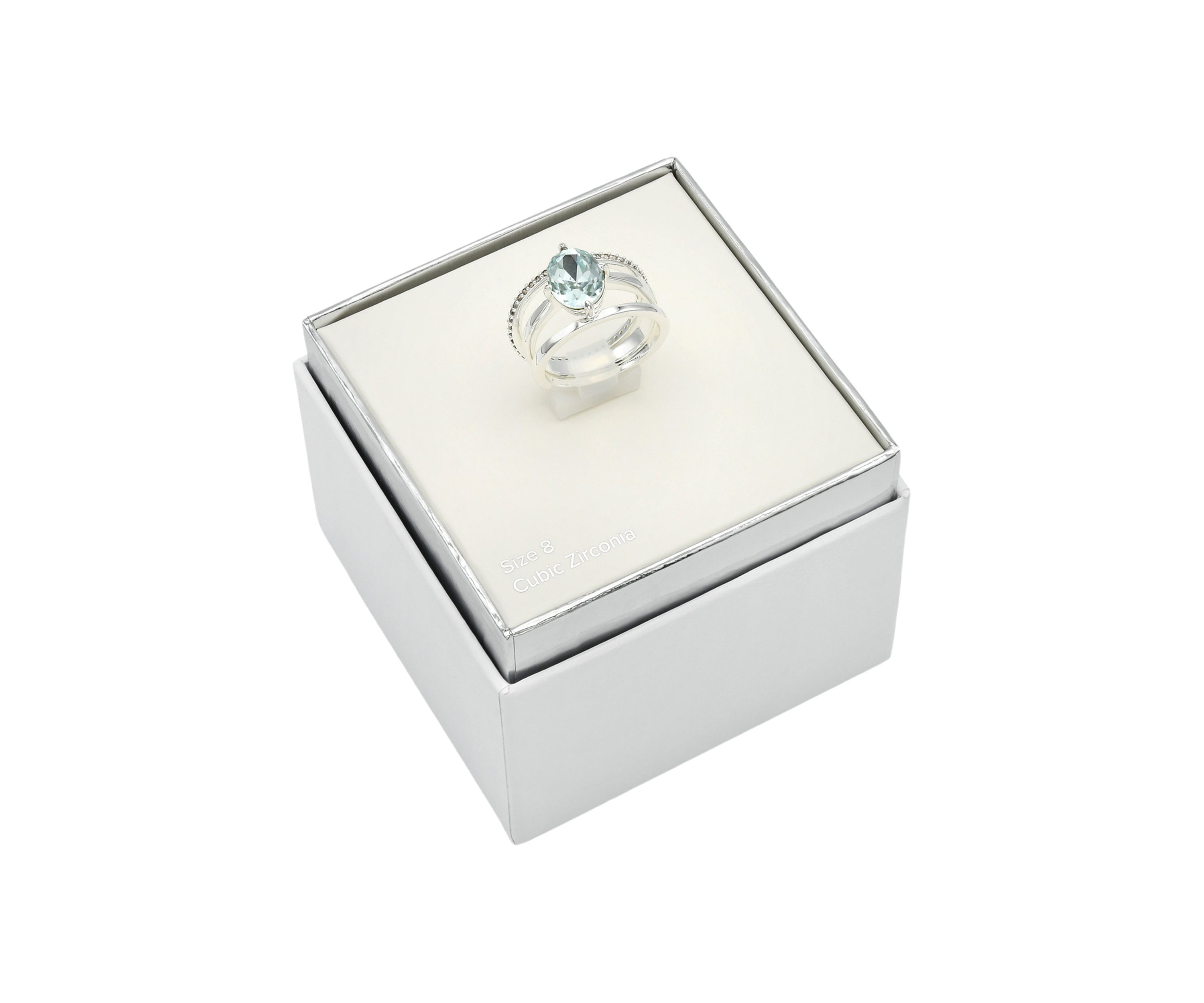 Silver Tone Round Trio Crystal Pave Band Ring Set