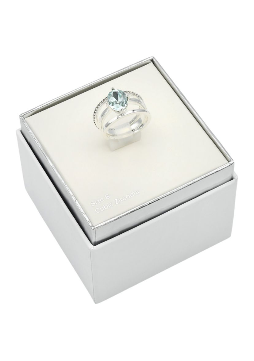 Silver Tone Round Trio Crystal Pave Band Ring Set