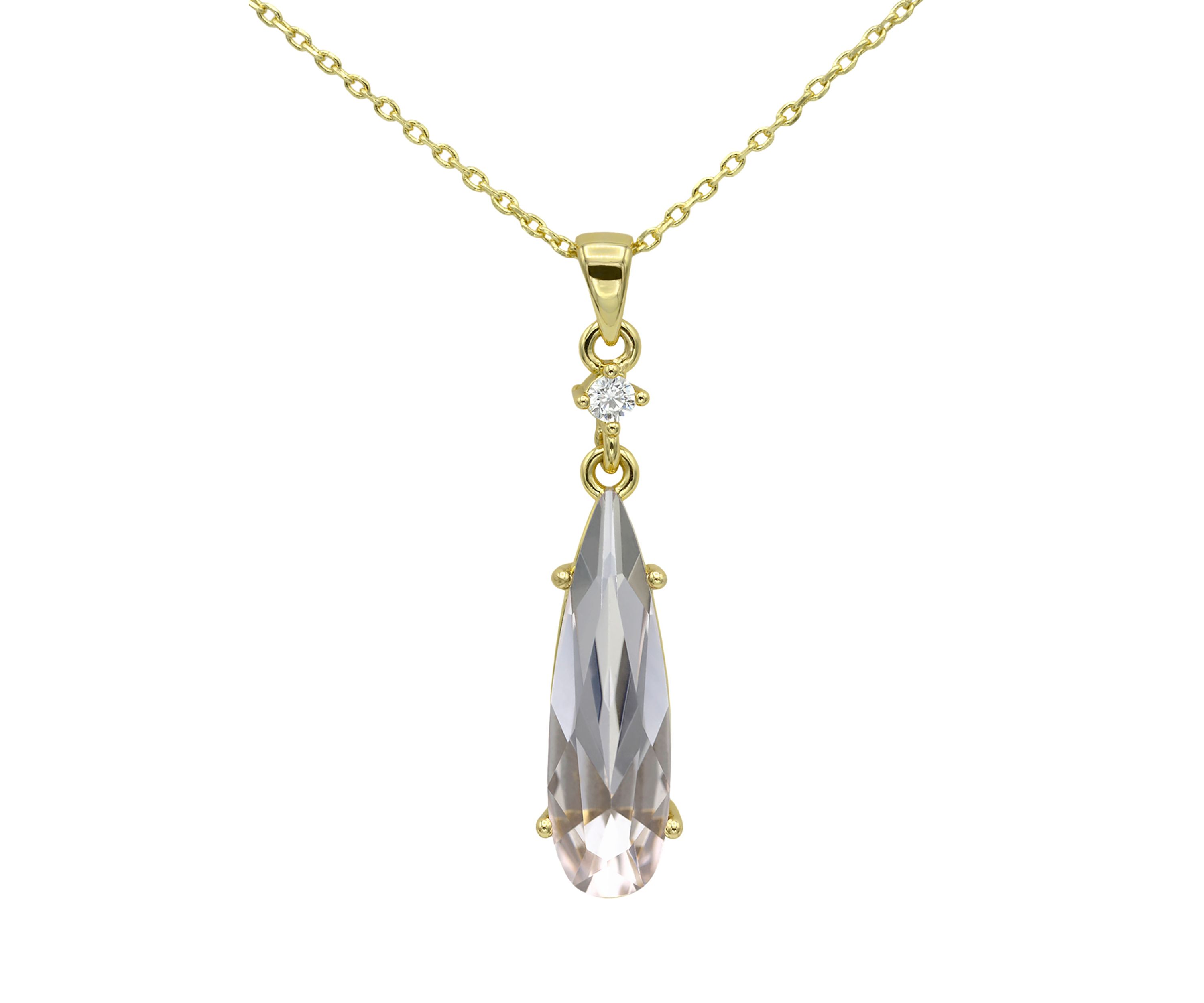 Lab grown Gold Tone Vintage Rose Crystal Teardrop Necklace