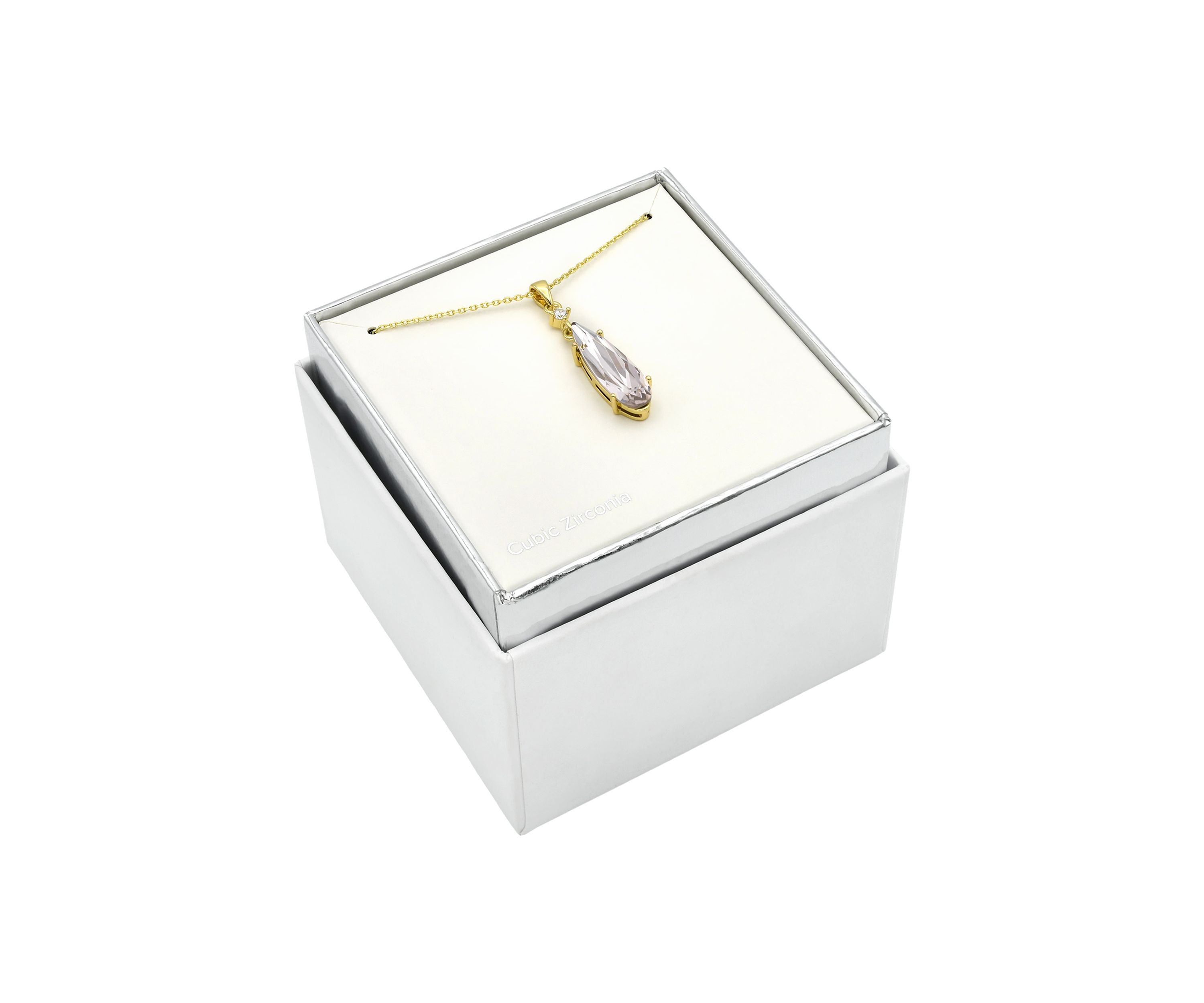 Lab grown Gold Tone Vintage Rose Crystal Teardrop Necklace