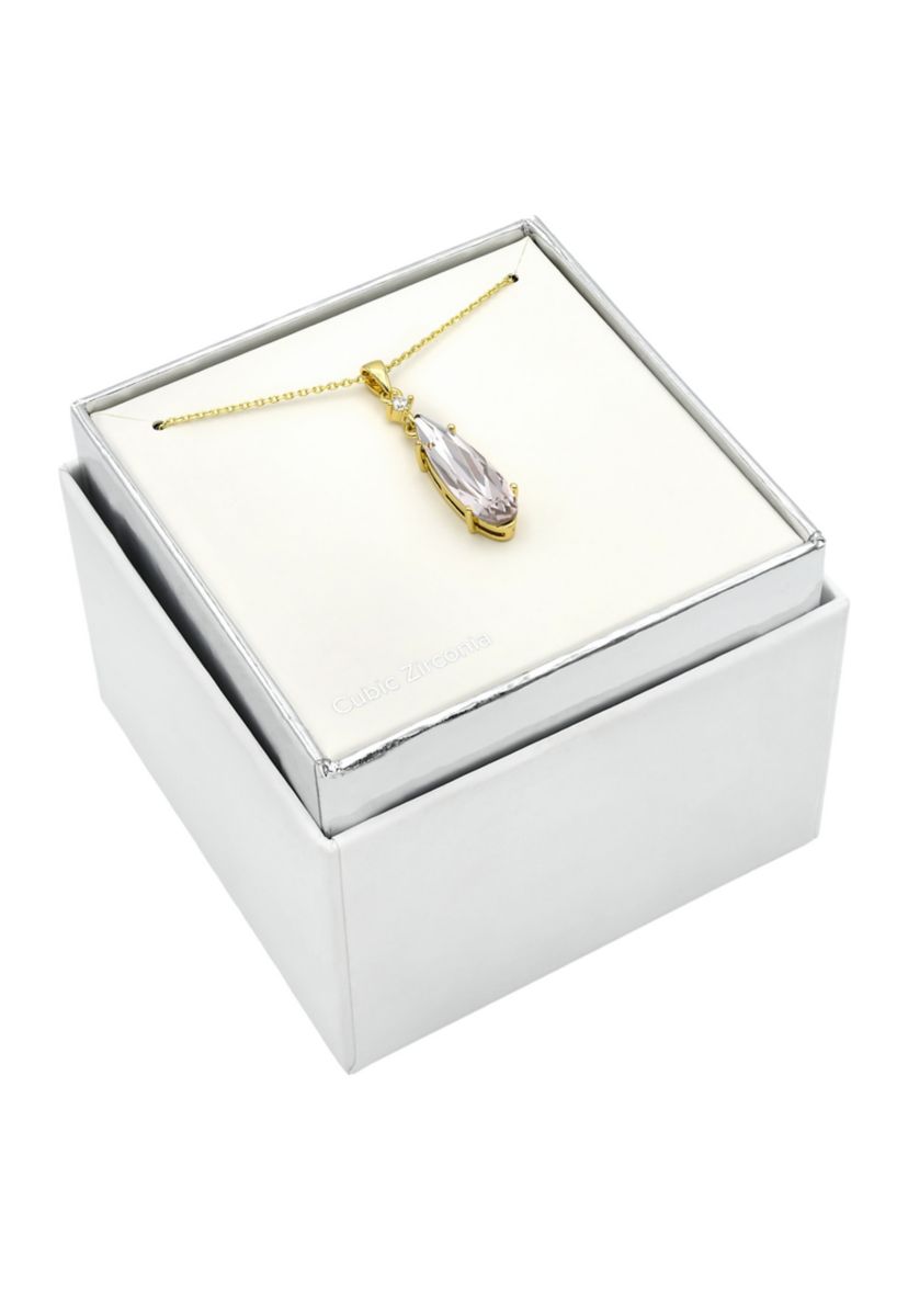 Lab grown Gold Tone Vintage Rose Crystal Teardrop Necklace