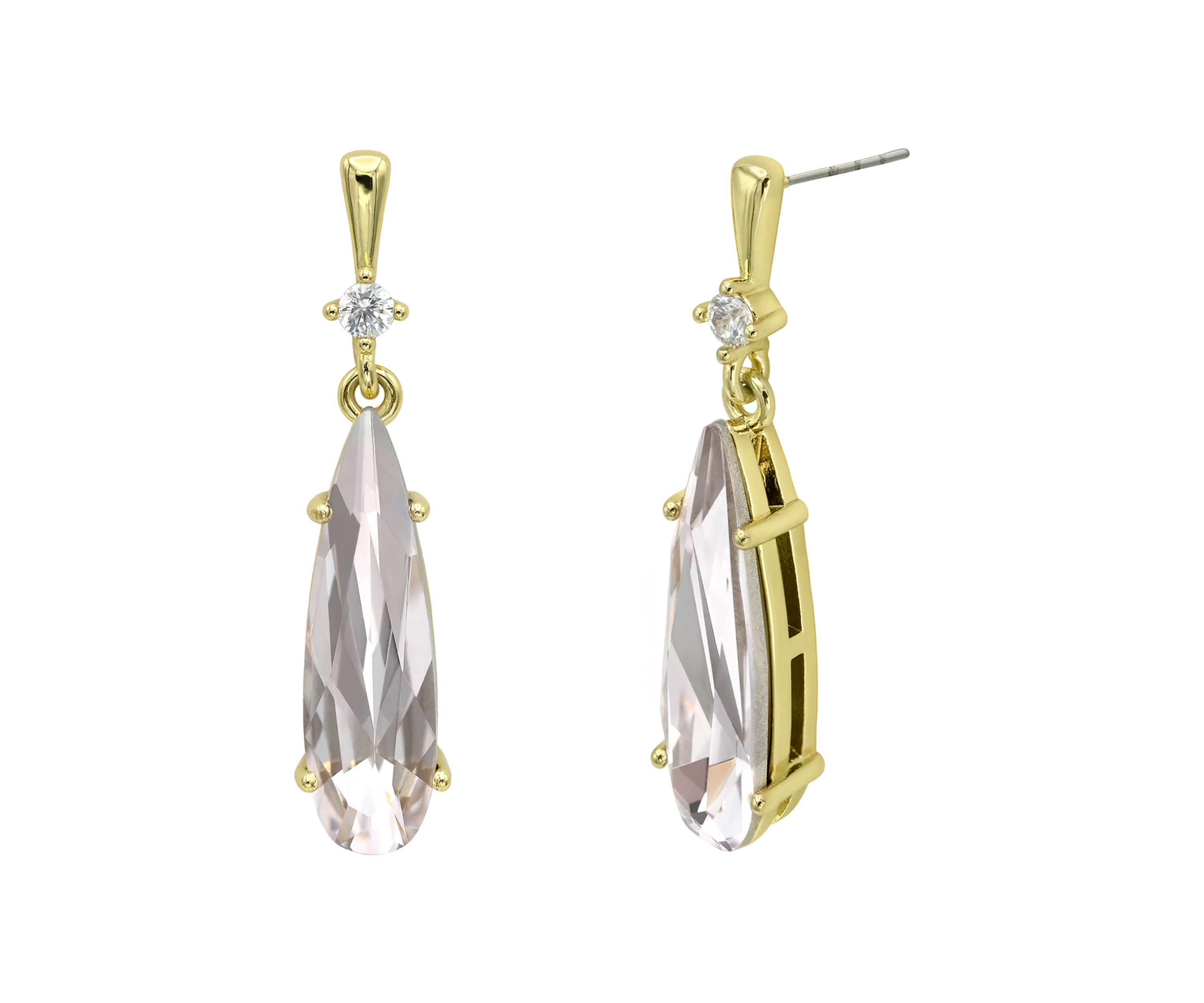 Lab Grown Gold Tone Vintage Rose Crystal Teardrop Earrings