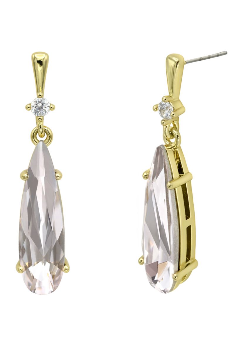 Lab Grown Gold Tone Vintage Rose Crystal Teardrop Earrings